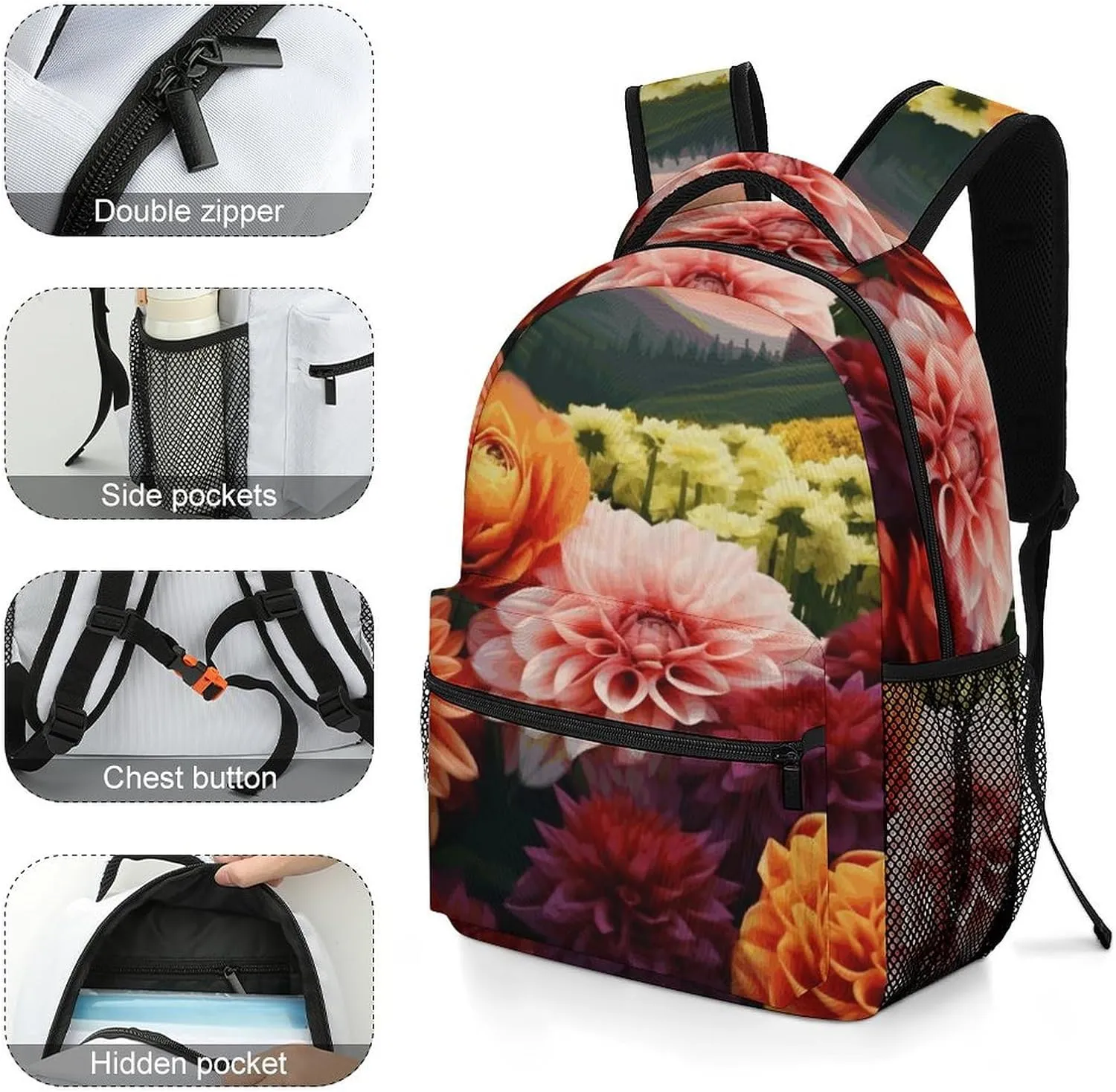 Laptop Backpack for Men Women Lightweight Daypack with Compartment Rucksack Beautiful Colorful Flowers Laptop Bag