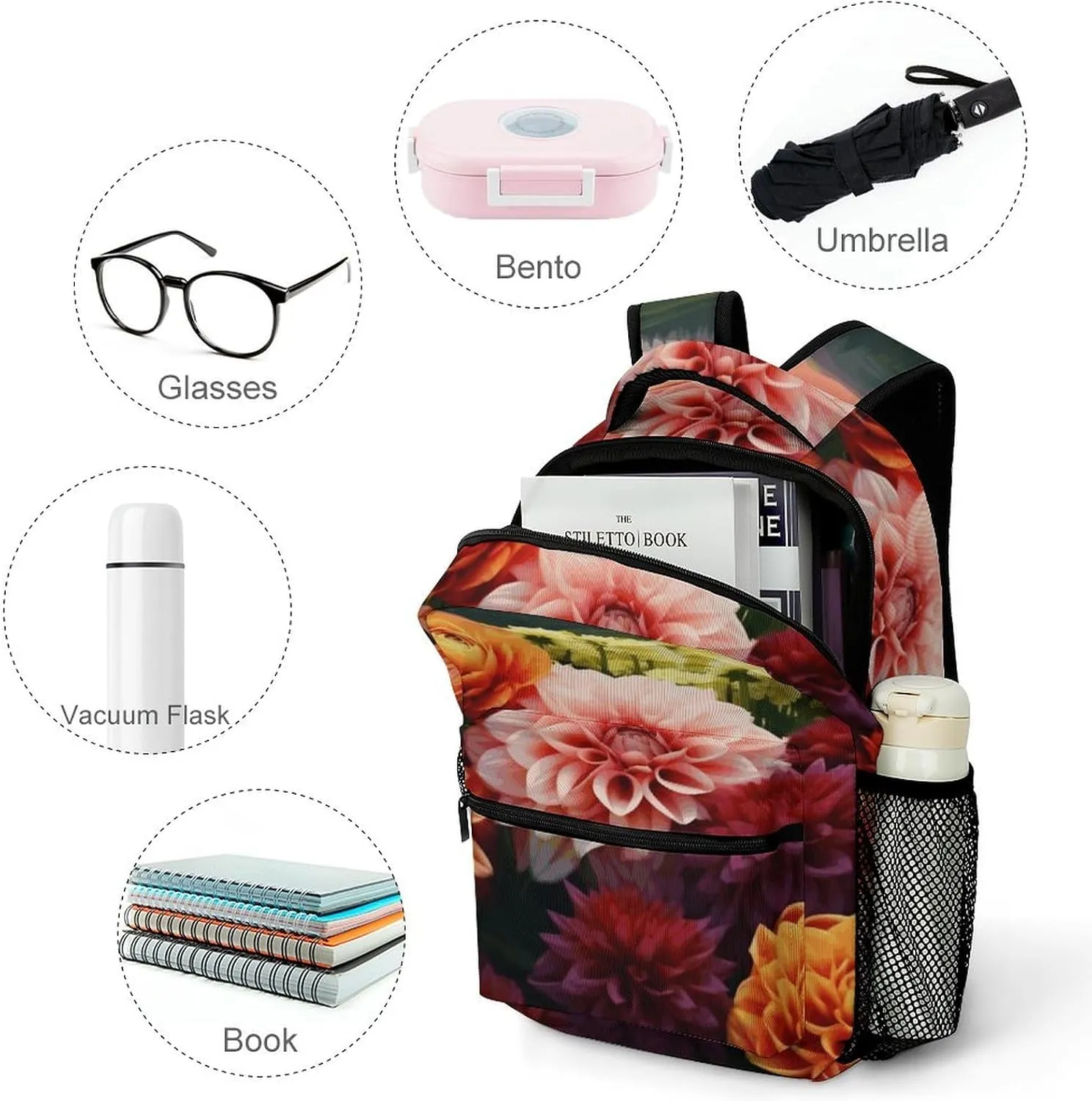 Laptop Backpack for Men Women Lightweight Daypack with Compartment Rucksack Beautiful Colorful Flowers Laptop Bag