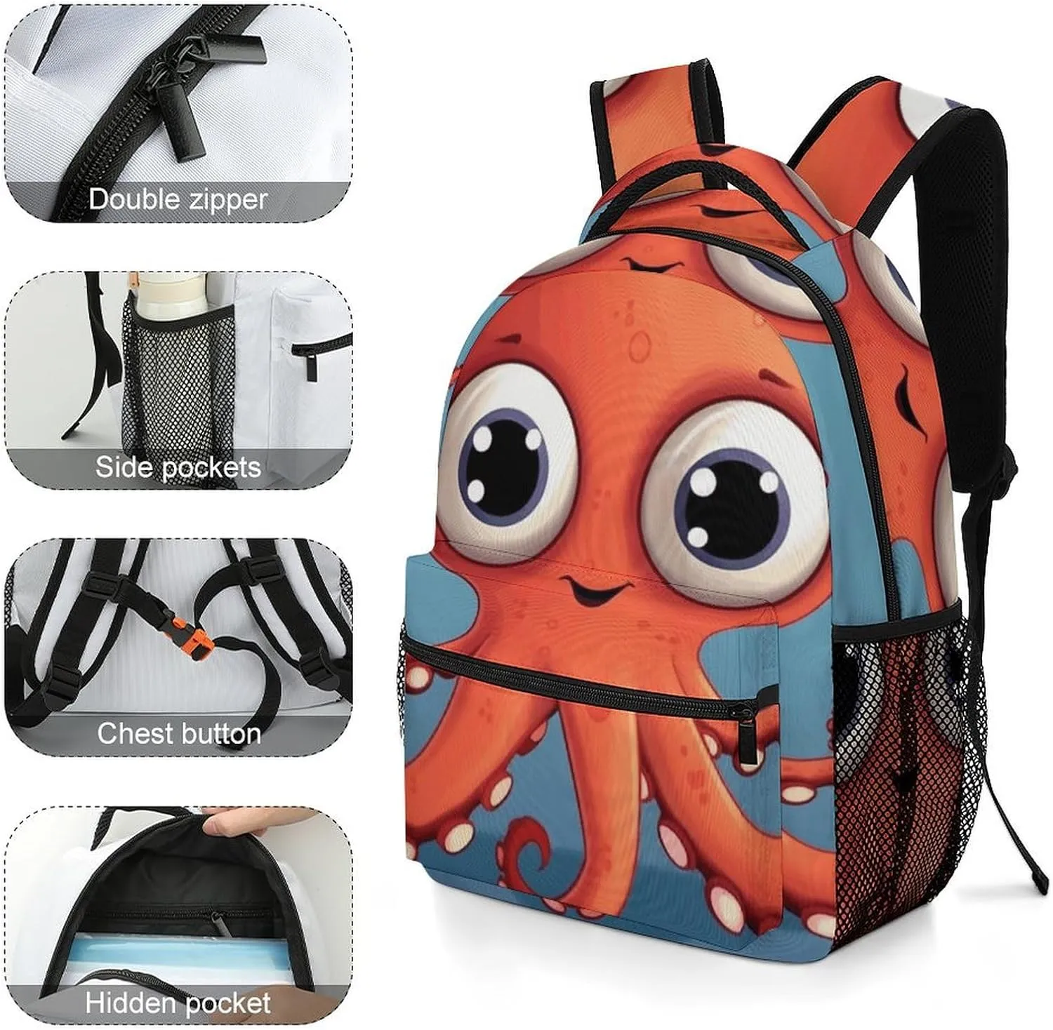Laptop Backpack for Men Women Lightweight Daypack with Compartment Rucksack Big-eyed Red Octopus Laptop Bag