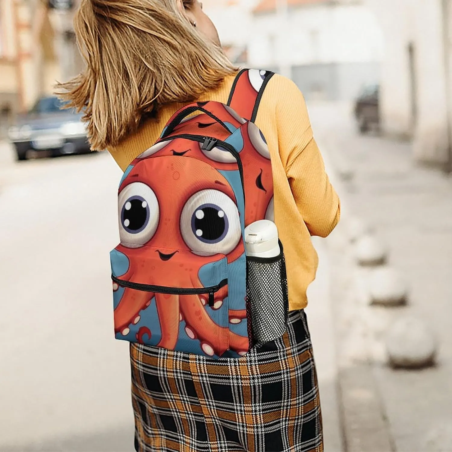 Laptop Backpack for Men Women Lightweight Daypack with Compartment Rucksack Big-eyed Red Octopus Laptop Bag