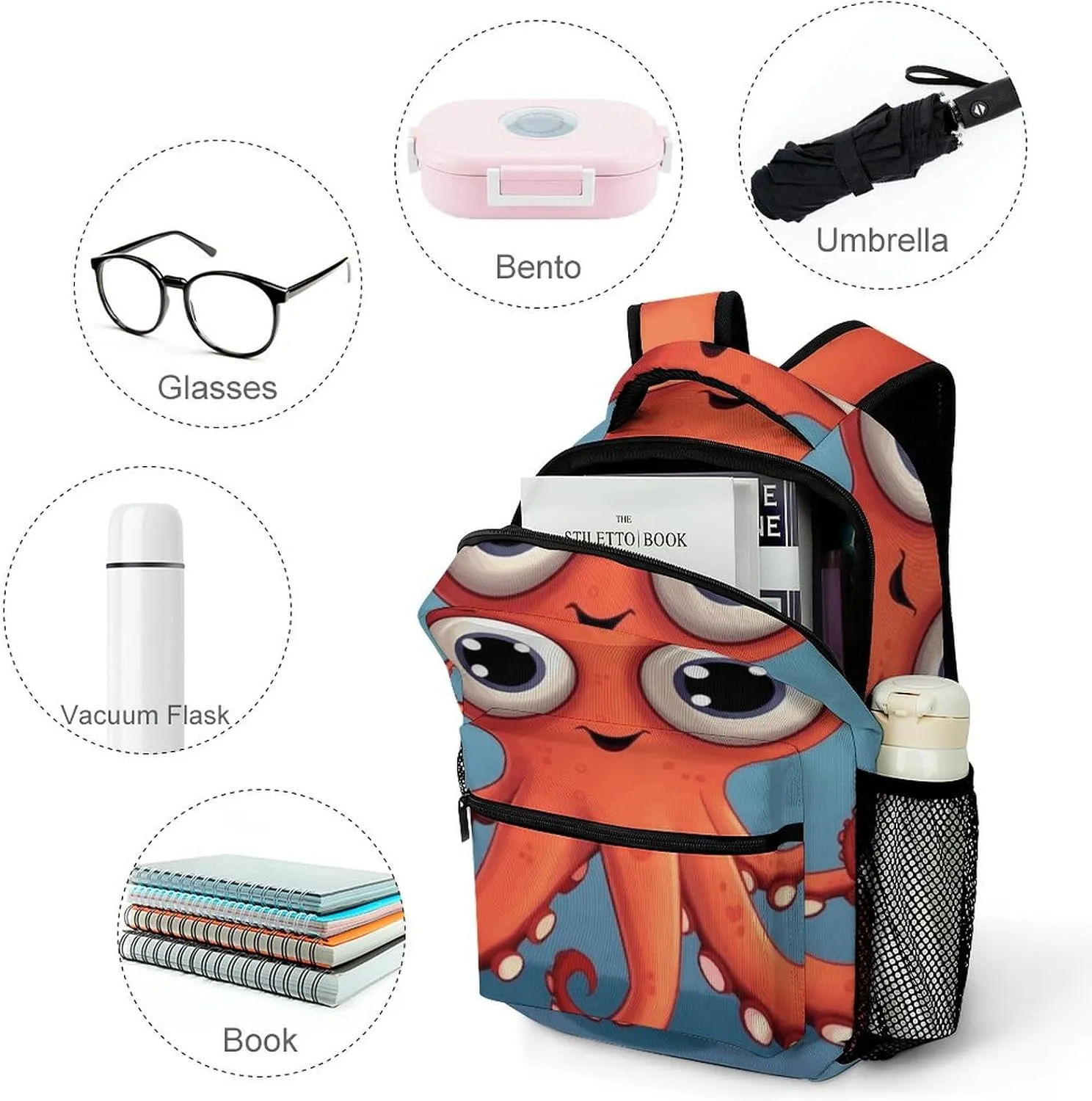 Laptop Backpack for Men Women Lightweight Daypack with Compartment Rucksack Big-eyed Red Octopus Laptop Bag