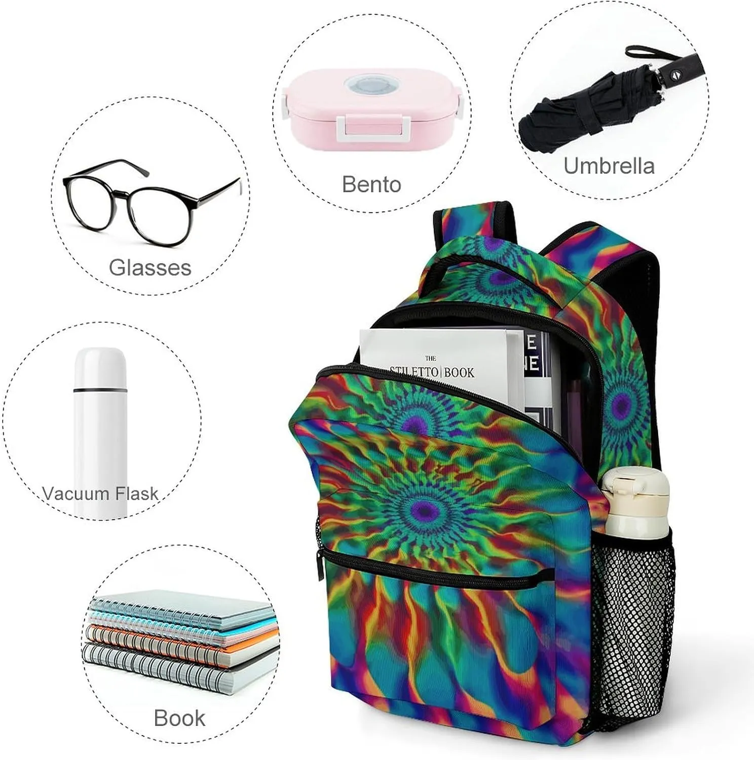 Laptop Backpack for Men Women Lightweight Daypack with Compartment Rucksack Color Tie-dye Laptop Bag