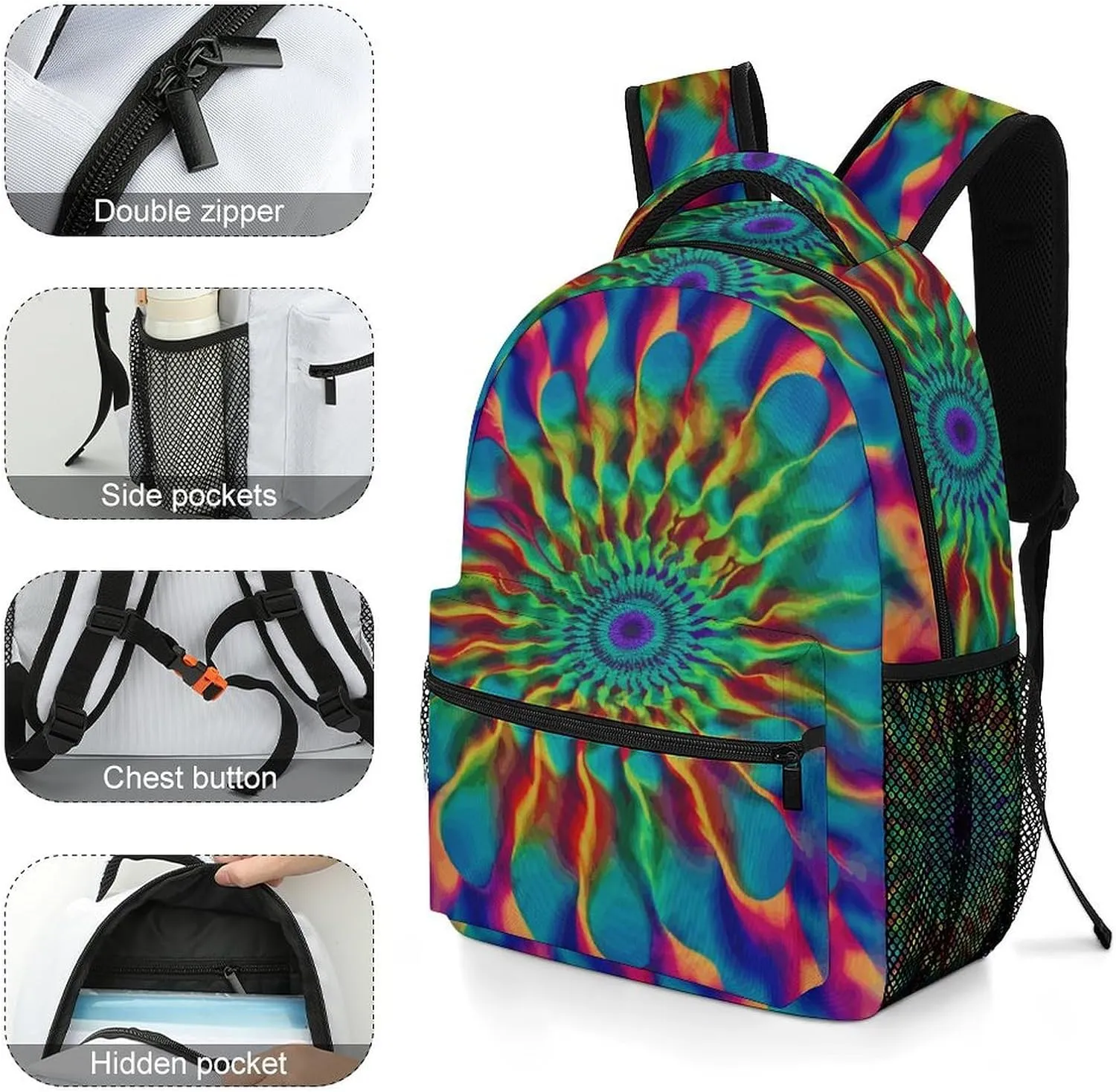 Laptop Backpack for Men Women Lightweight Daypack with Compartment Rucksack Color Tie-dye Laptop Bag