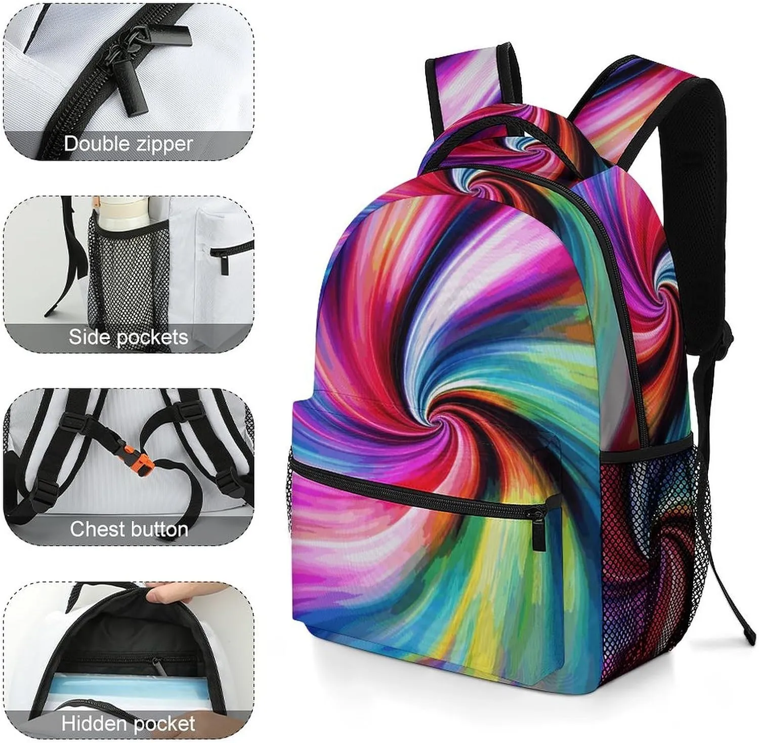 Laptop Backpack for Men Women Lightweight Daypack with Compartment Rucksack Colorful Tie Dye Laptop Bag