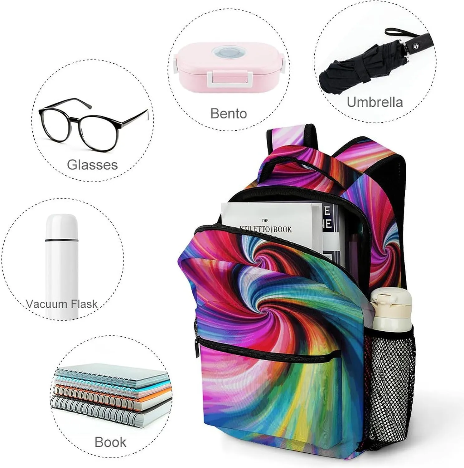 Laptop Backpack for Men Women Lightweight Daypack with Compartment Rucksack Colorful Tie Dye Laptop Bag