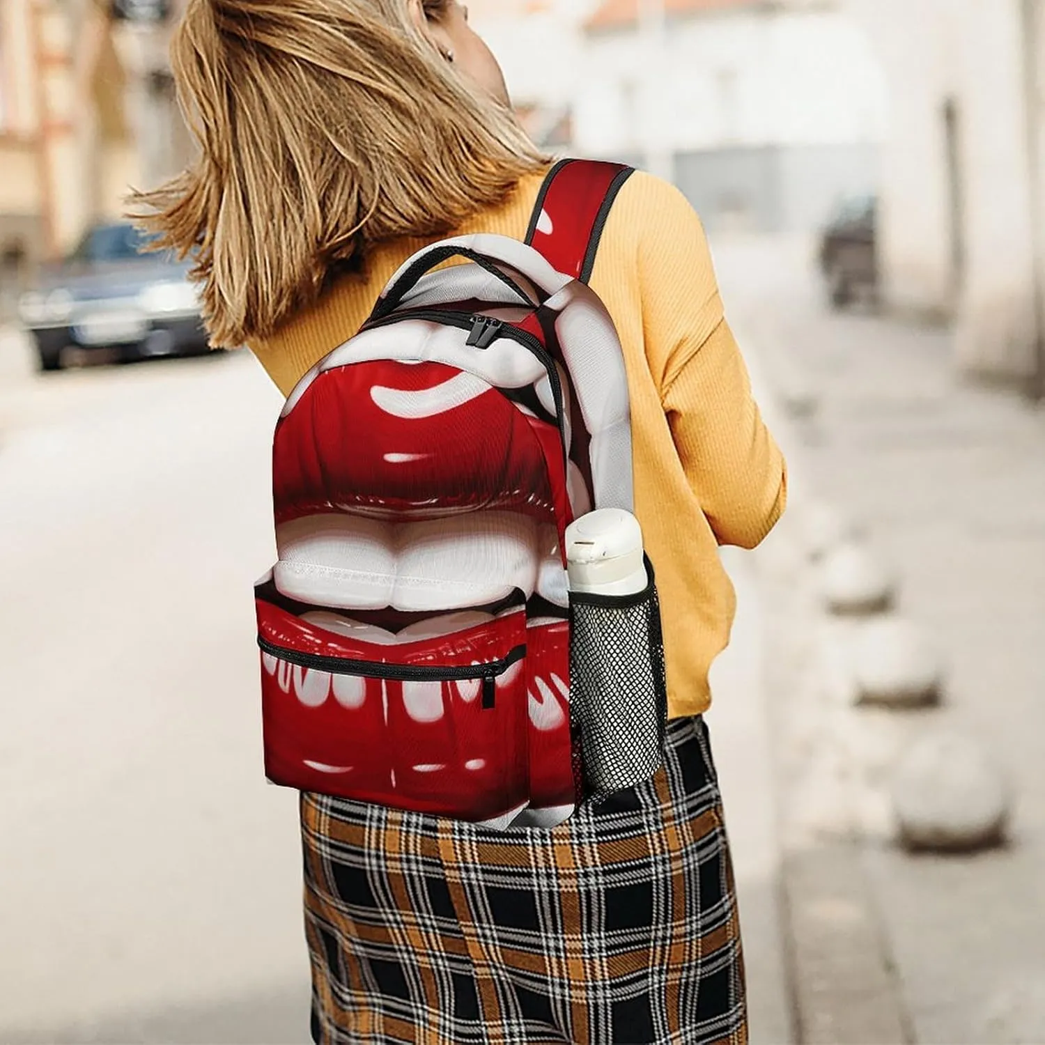 Laptop Backpack for Men Women Lightweight Daypack with Compartment Rucksack Cute Graphic Red Lips Laptop Bag