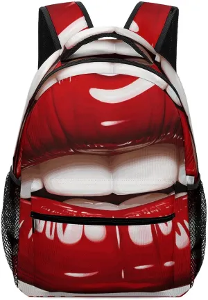 Laptop Backpack for Men Women Lightweight Daypack with Compartment Rucksack Cute Graphic Red Lips Laptop Bag
