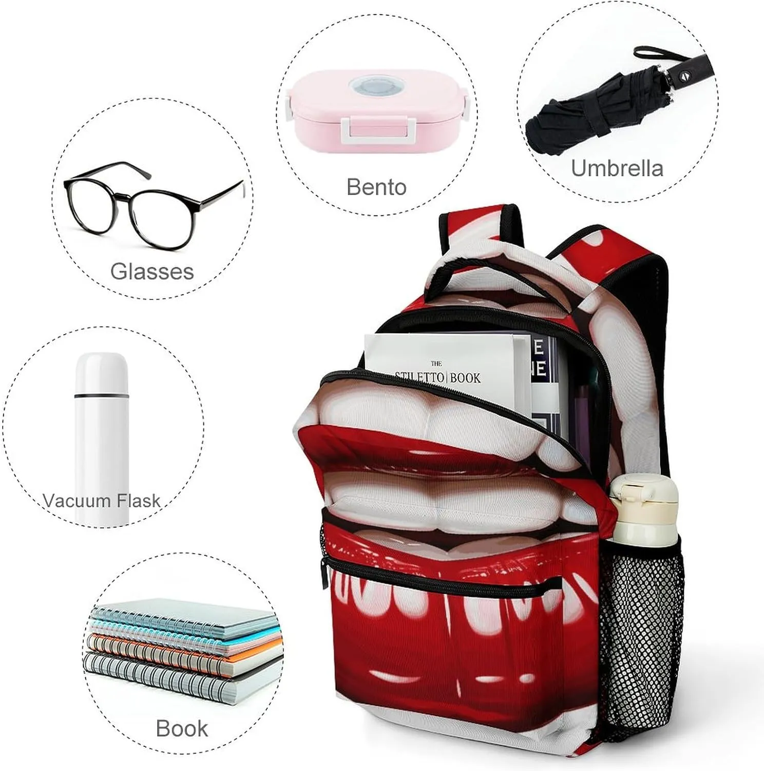 Laptop Backpack for Men Women Lightweight Daypack with Compartment Rucksack Cute Graphic Red Lips Laptop Bag