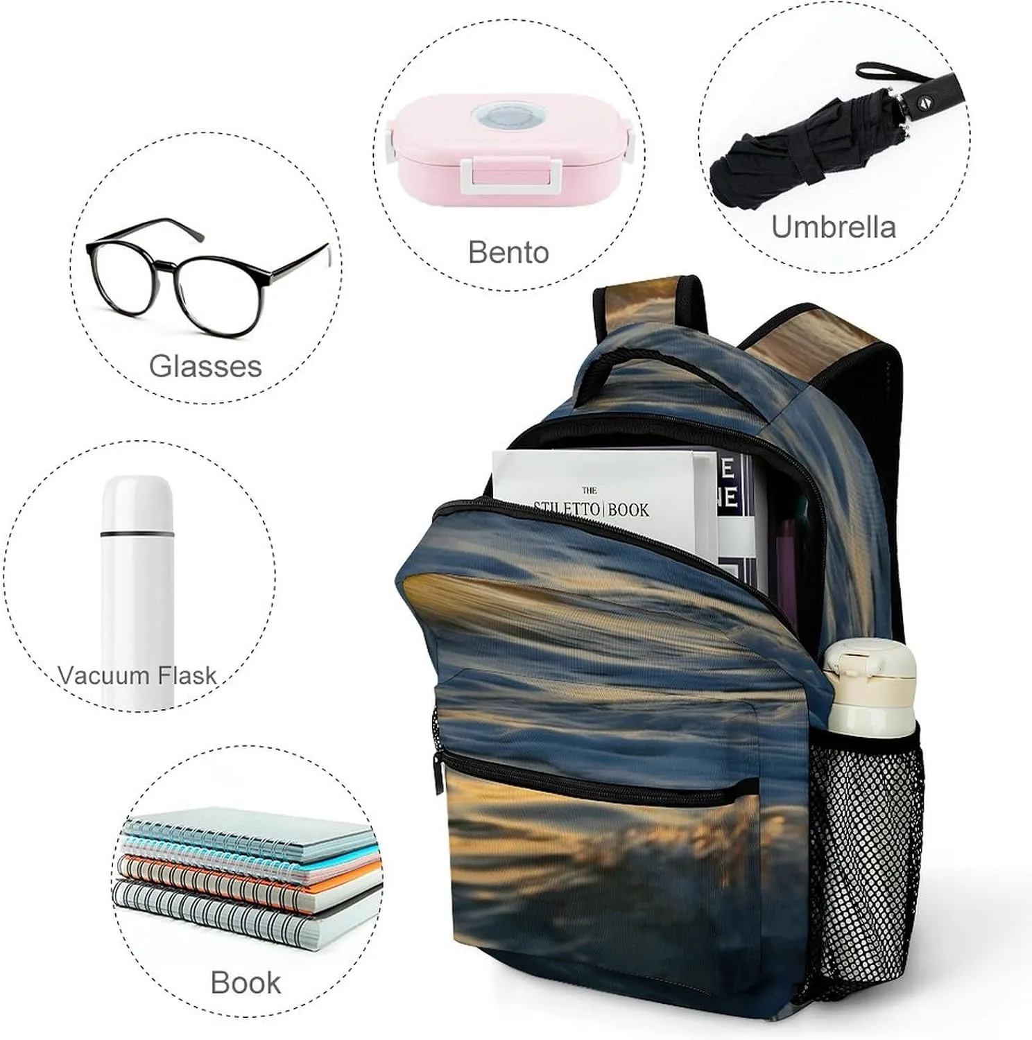 Laptop Backpack for Men Women Lightweight Daypack with Compartment Rucksack Dawn Ocean Waves Laptop Bag