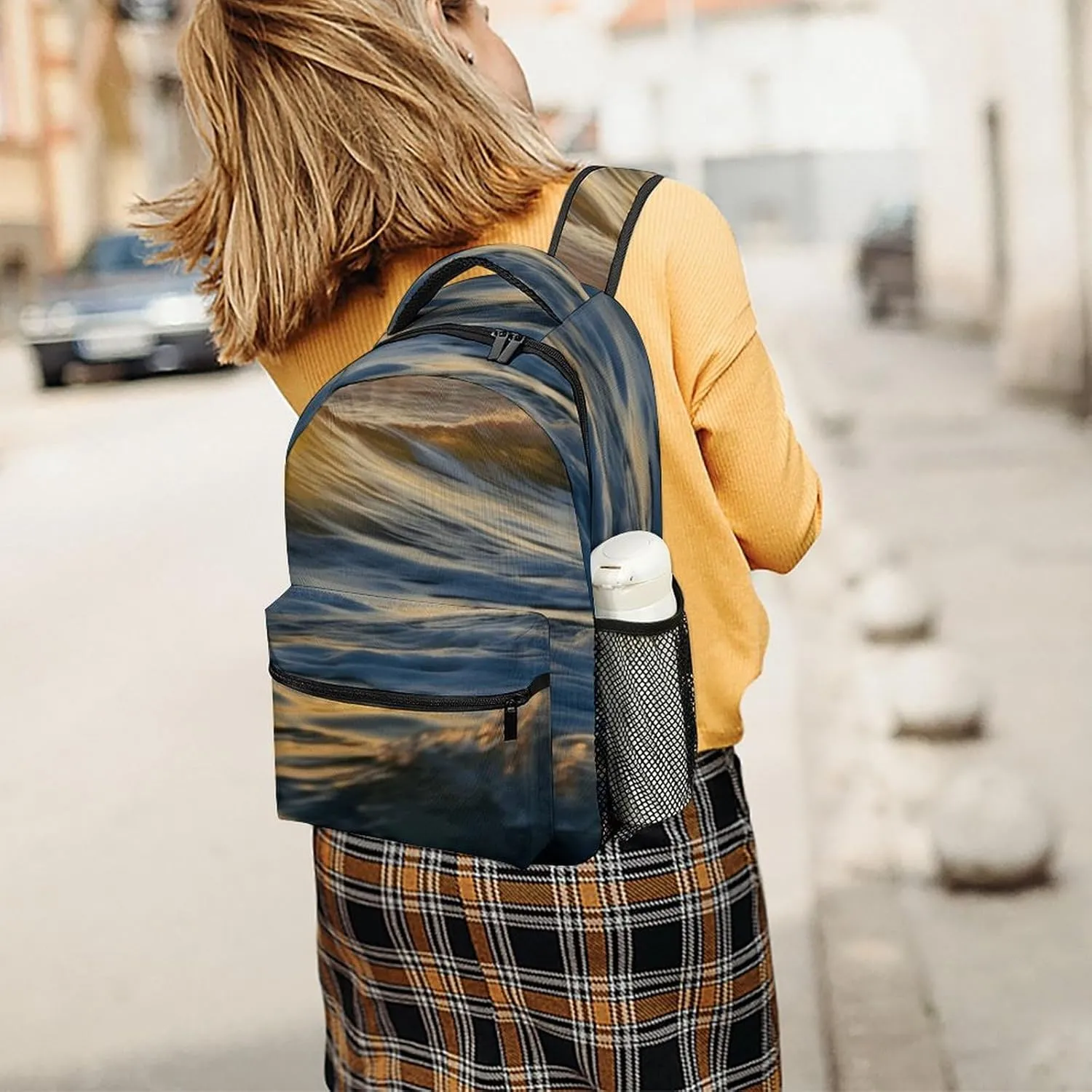Laptop Backpack for Men Women Lightweight Daypack with Compartment Rucksack Dawn Ocean Waves Laptop Bag