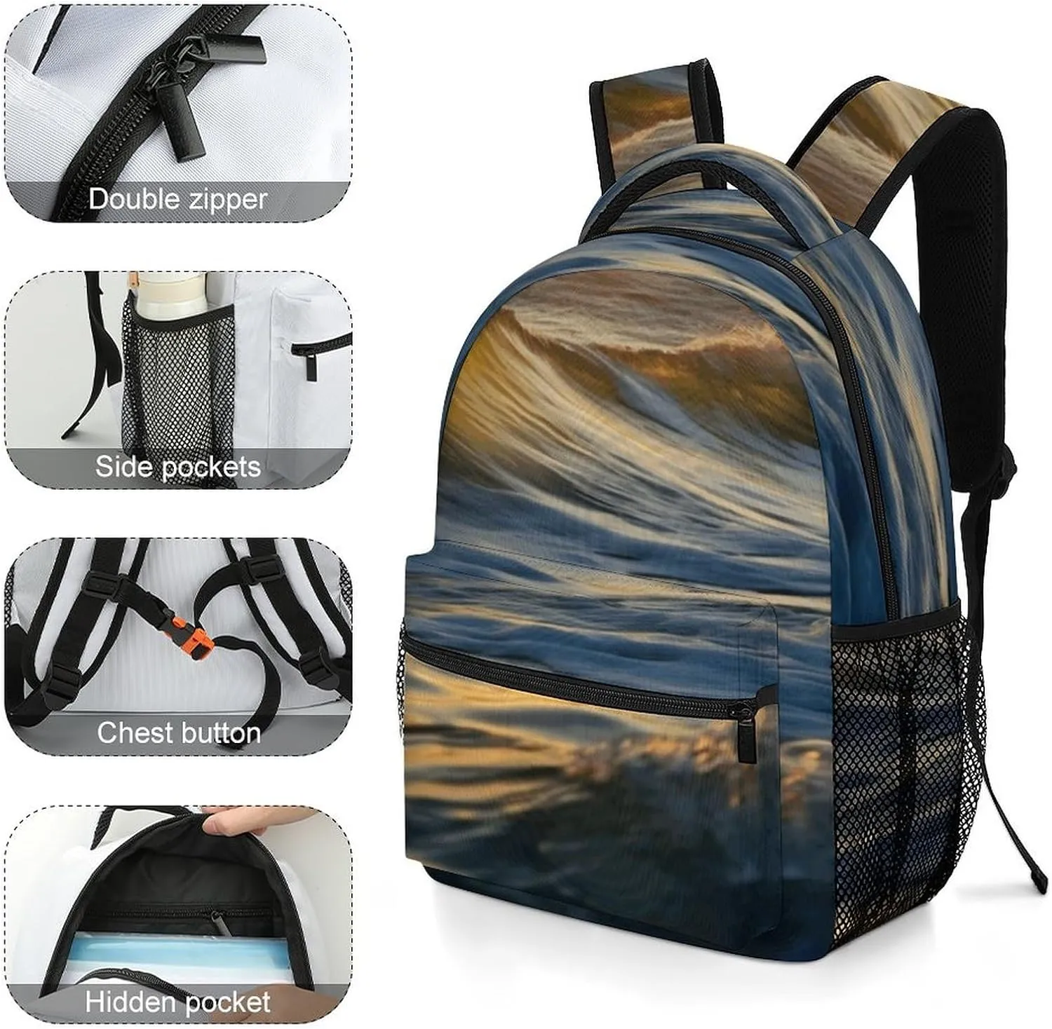 Laptop Backpack for Men Women Lightweight Daypack with Compartment Rucksack Dawn Ocean Waves Laptop Bag