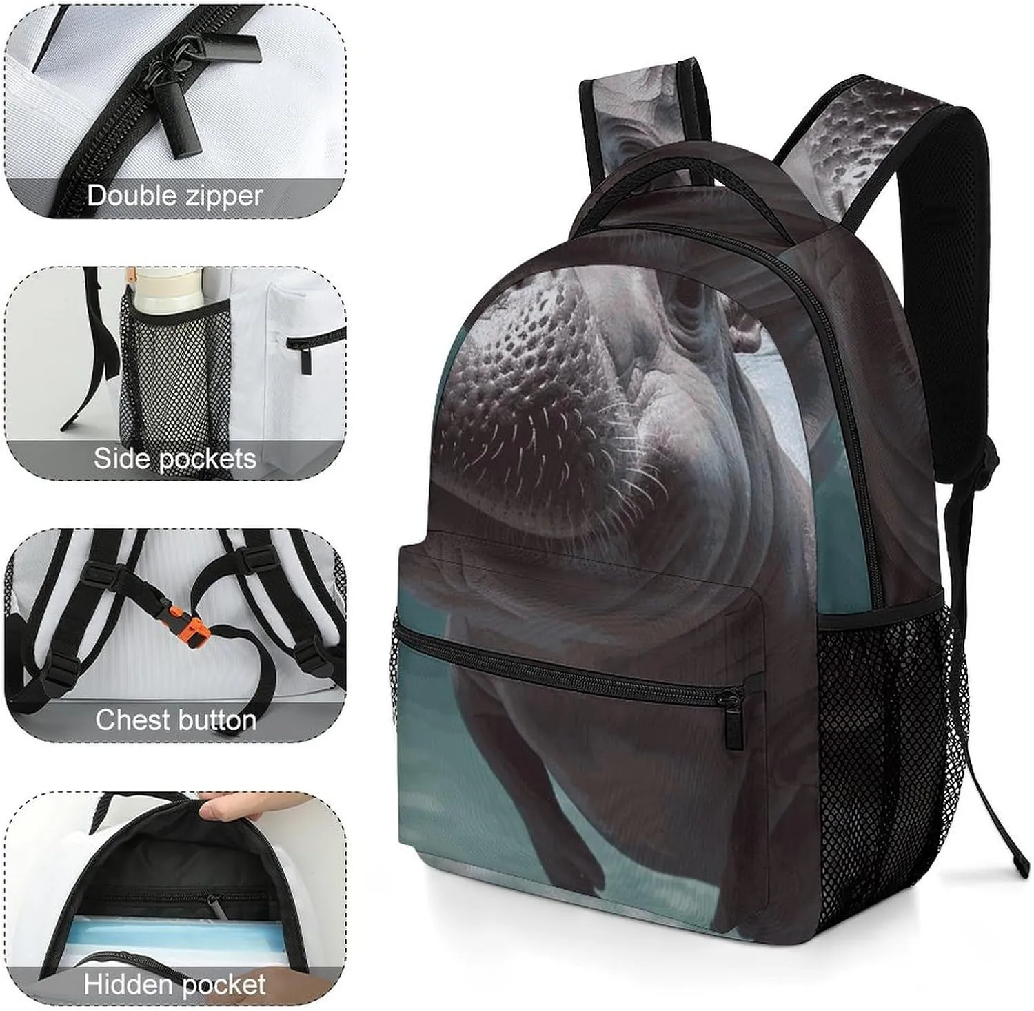 Laptop Backpack for Men Women Lightweight Daypack with Compartment Rucksack Diving Hippo Laptop Bag