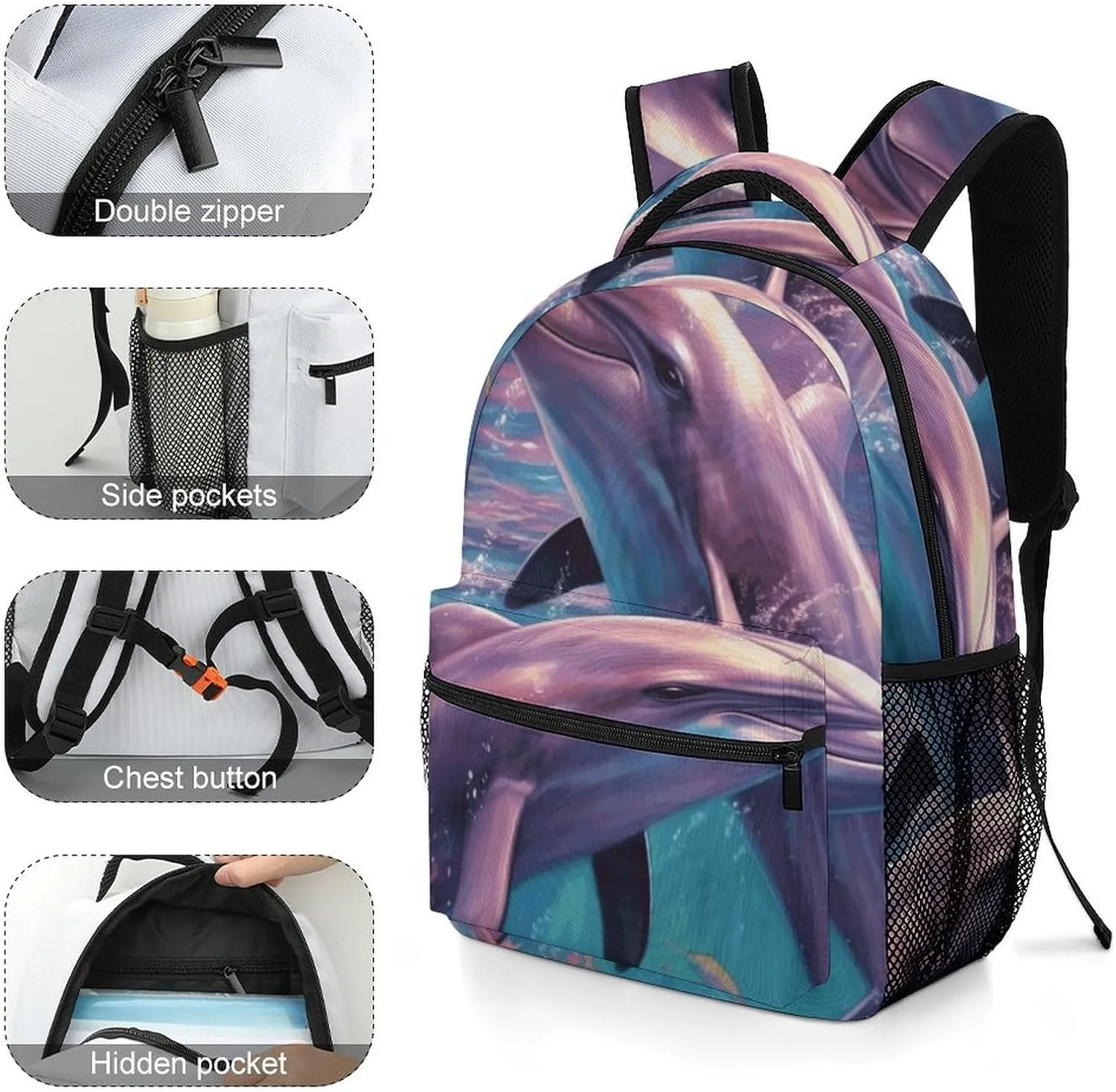 Laptop Backpack for Men Women Lightweight Daypack with Compartment Rucksack Dolphins Art Laptop Bag