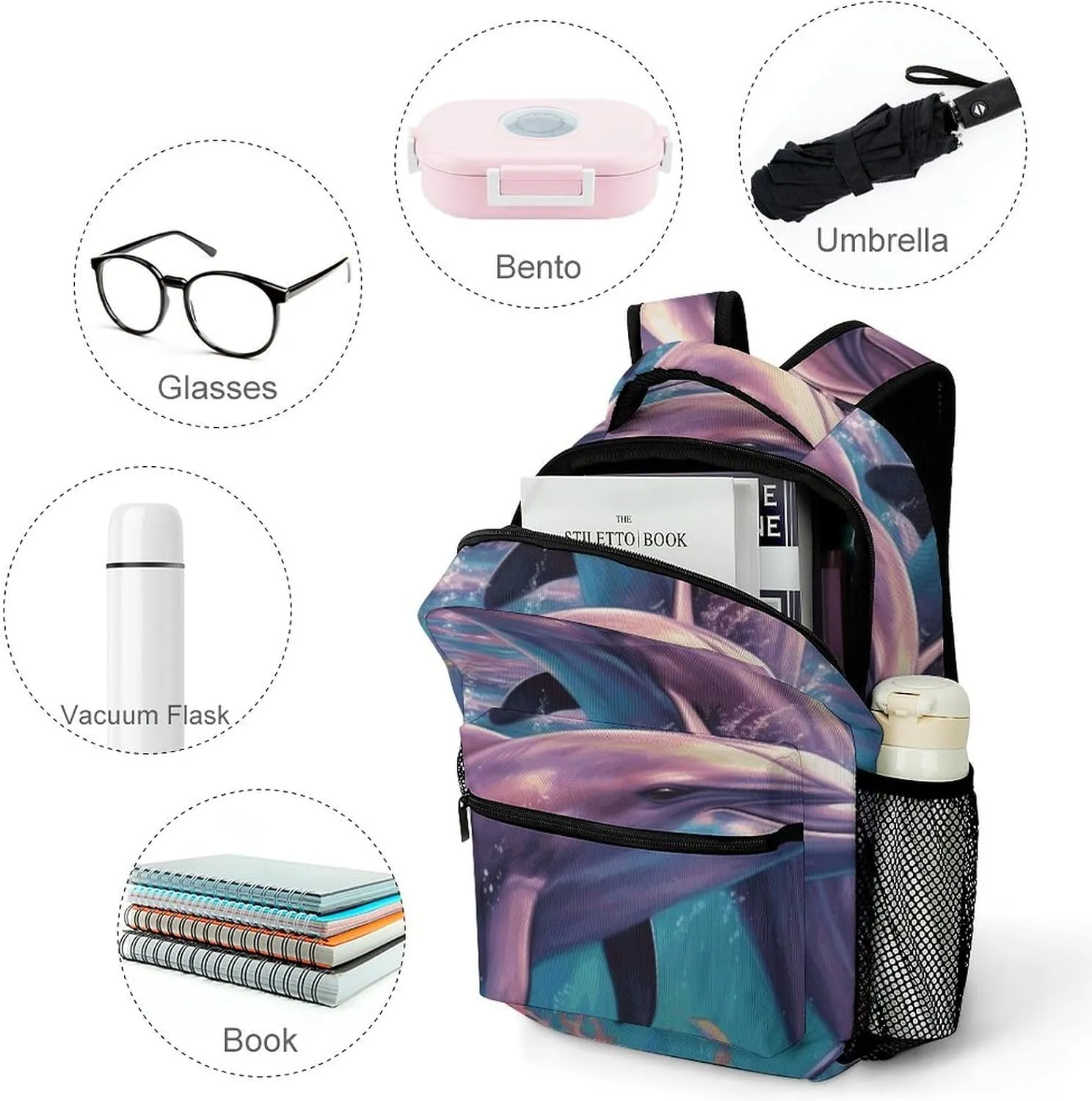 Laptop Backpack for Men Women Lightweight Daypack with Compartment Rucksack Dolphins Art Laptop Bag