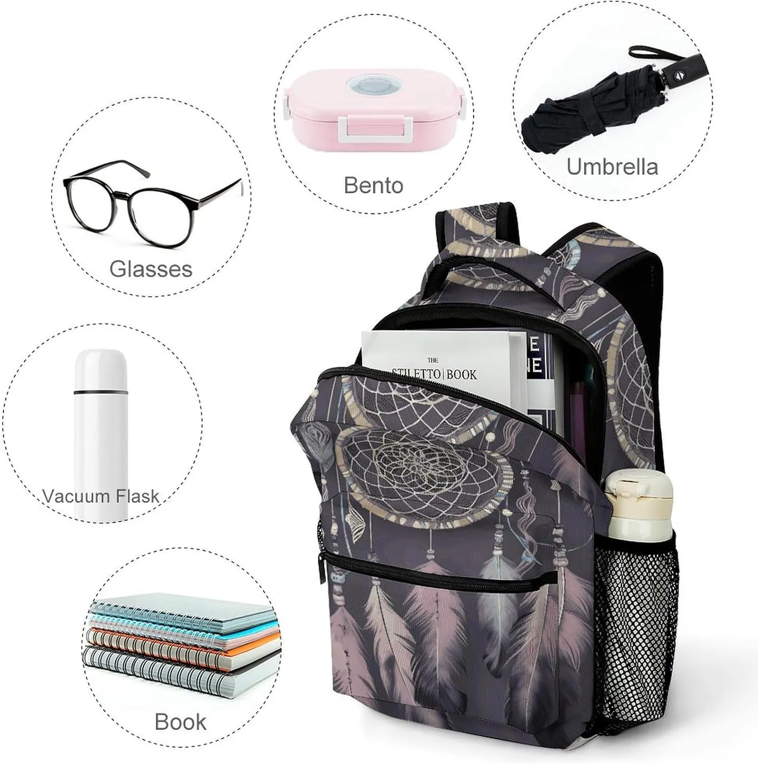 Laptop Backpack for Men Women Lightweight Daypack with Compartment Rucksack Dream Catcher Laptop Bag