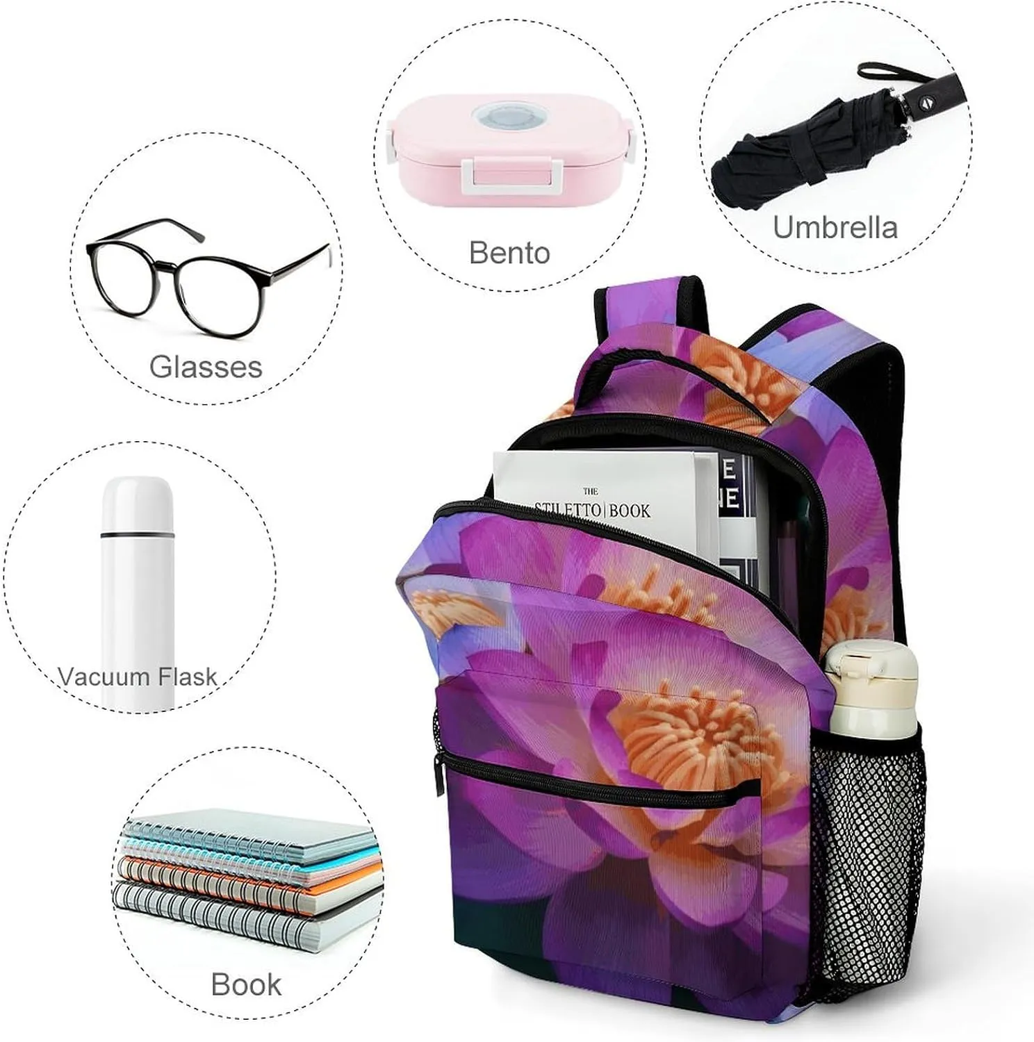 Laptop Backpack for Men Women Lightweight Daypack with Compartment Rucksack Flowers Laptop Bag