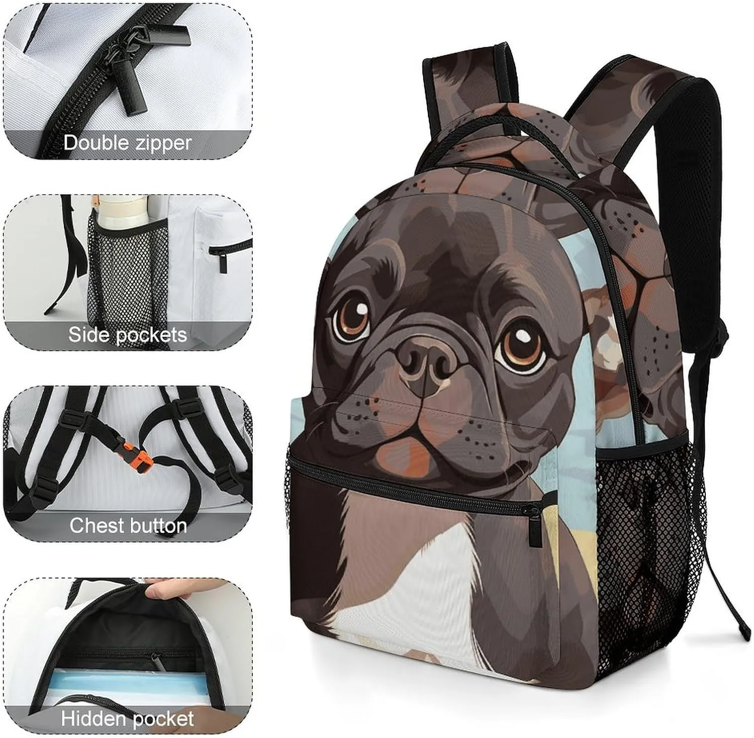 Laptop Backpack for Men Women Lightweight Daypack with Compartment Rucksack French Bulldog Dog Cute Laptop Bag