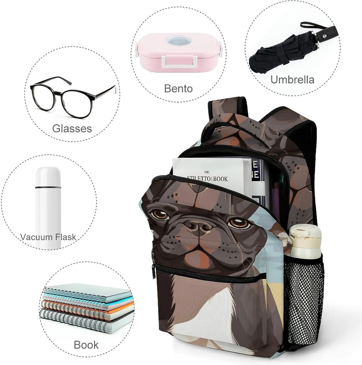 Laptop Backpack for Men Women Lightweight Daypack with Compartment Rucksack French Bulldog Dog Cute Laptop Bag