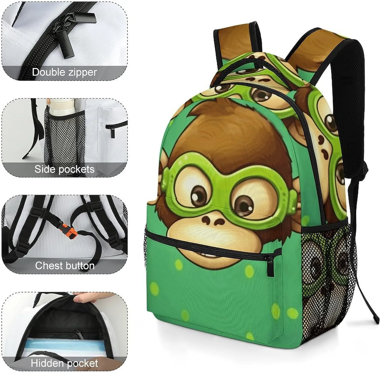 Laptop Backpack for Men Women Lightweight Daypack with Compartment Rucksack Green Monkey Laptop Bag