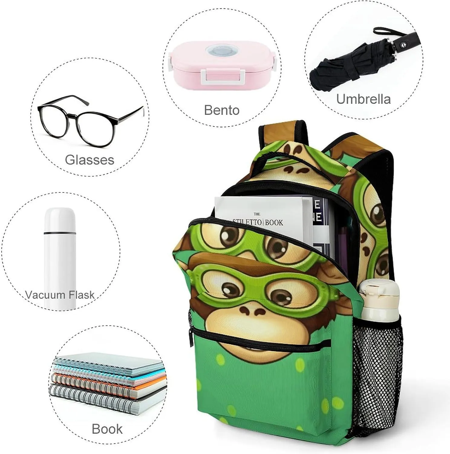 Laptop Backpack for Men Women Lightweight Daypack with Compartment Rucksack Green Monkey Laptop Bag