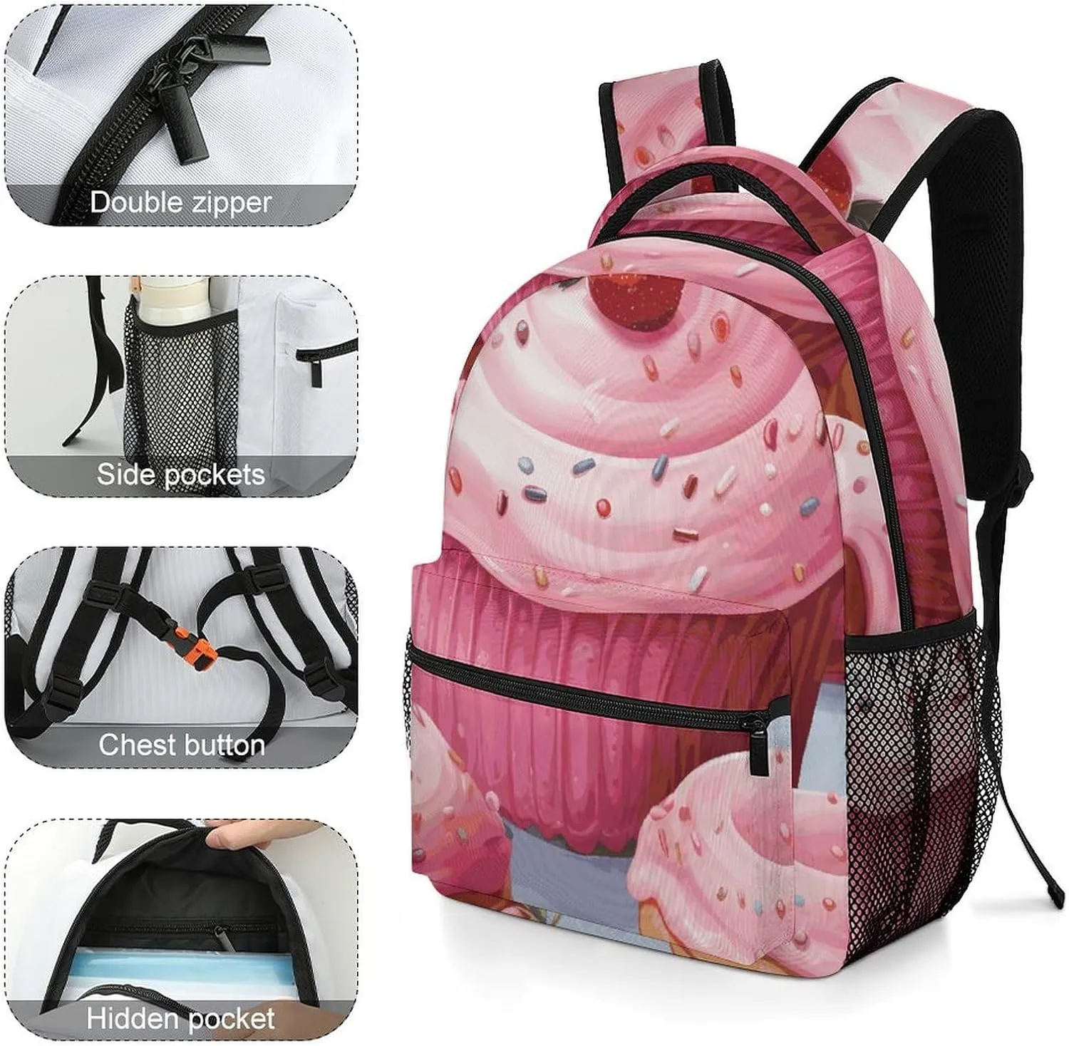 Laptop Backpack for Men Women Lightweight Daypack with Compartment Rucksack Pink Donut And Cupcake Laptop Bag