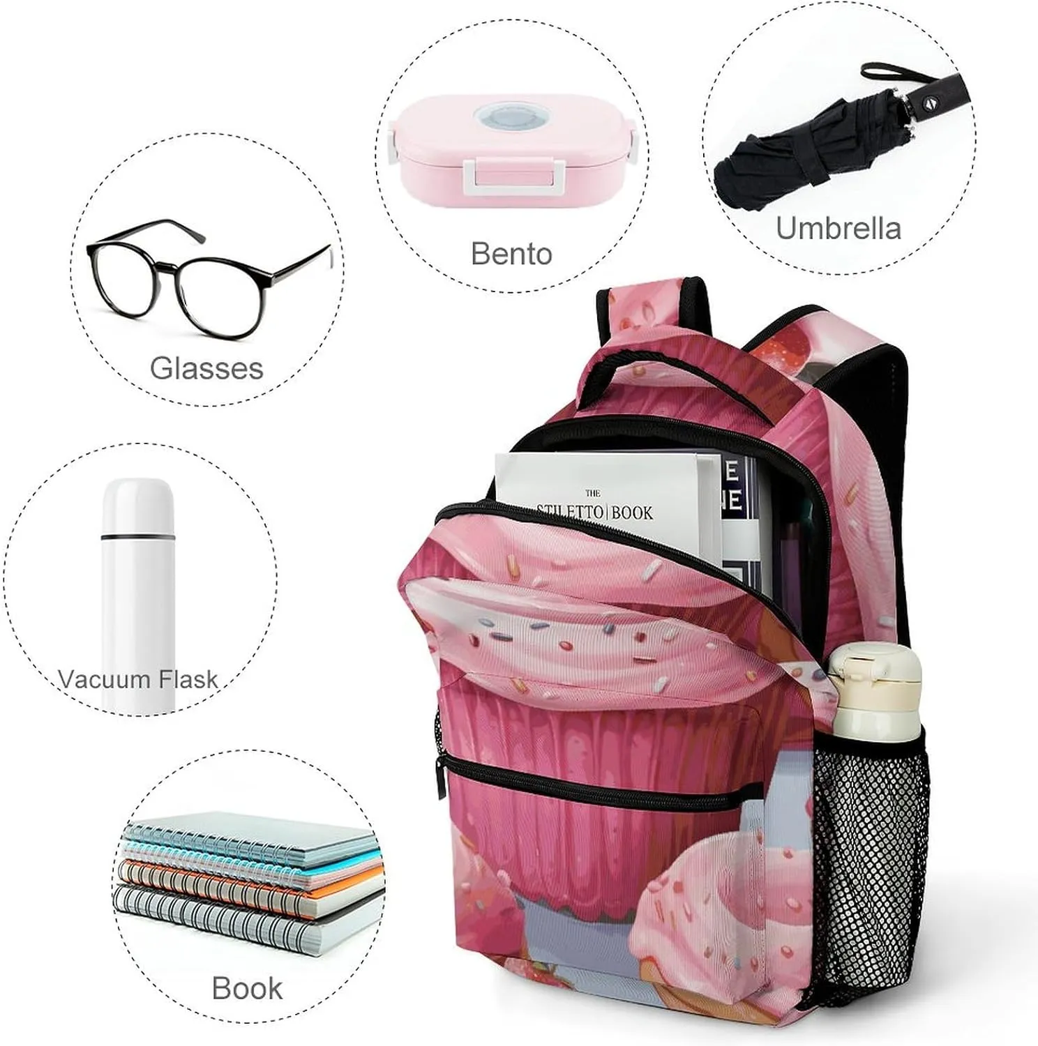 Laptop Backpack for Men Women Lightweight Daypack with Compartment Rucksack Pink Donut And Cupcake Laptop Bag