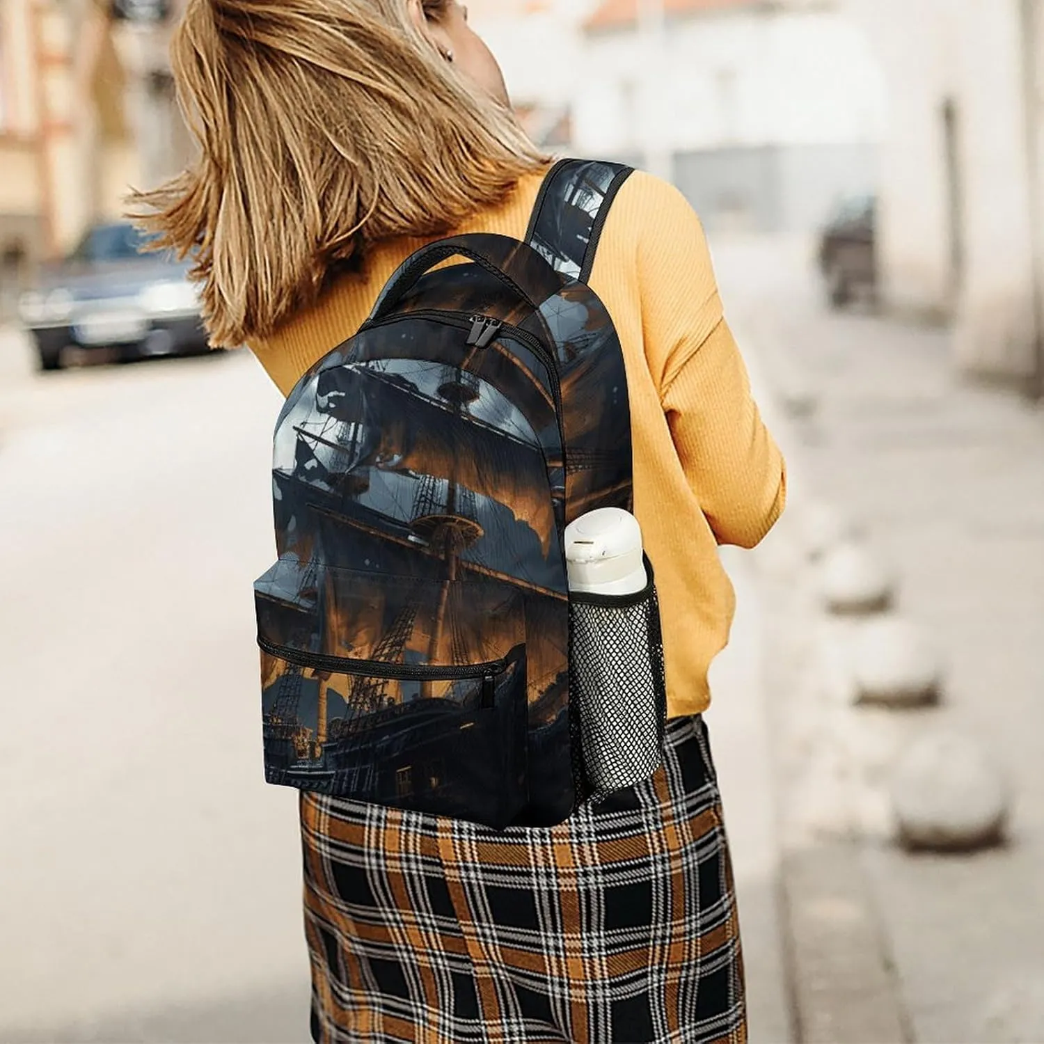 Laptop Backpack for Men Women Lightweight Daypack with Compartment Rucksack Pirate Sailboat Full Moon_78728436 Laptop Bag