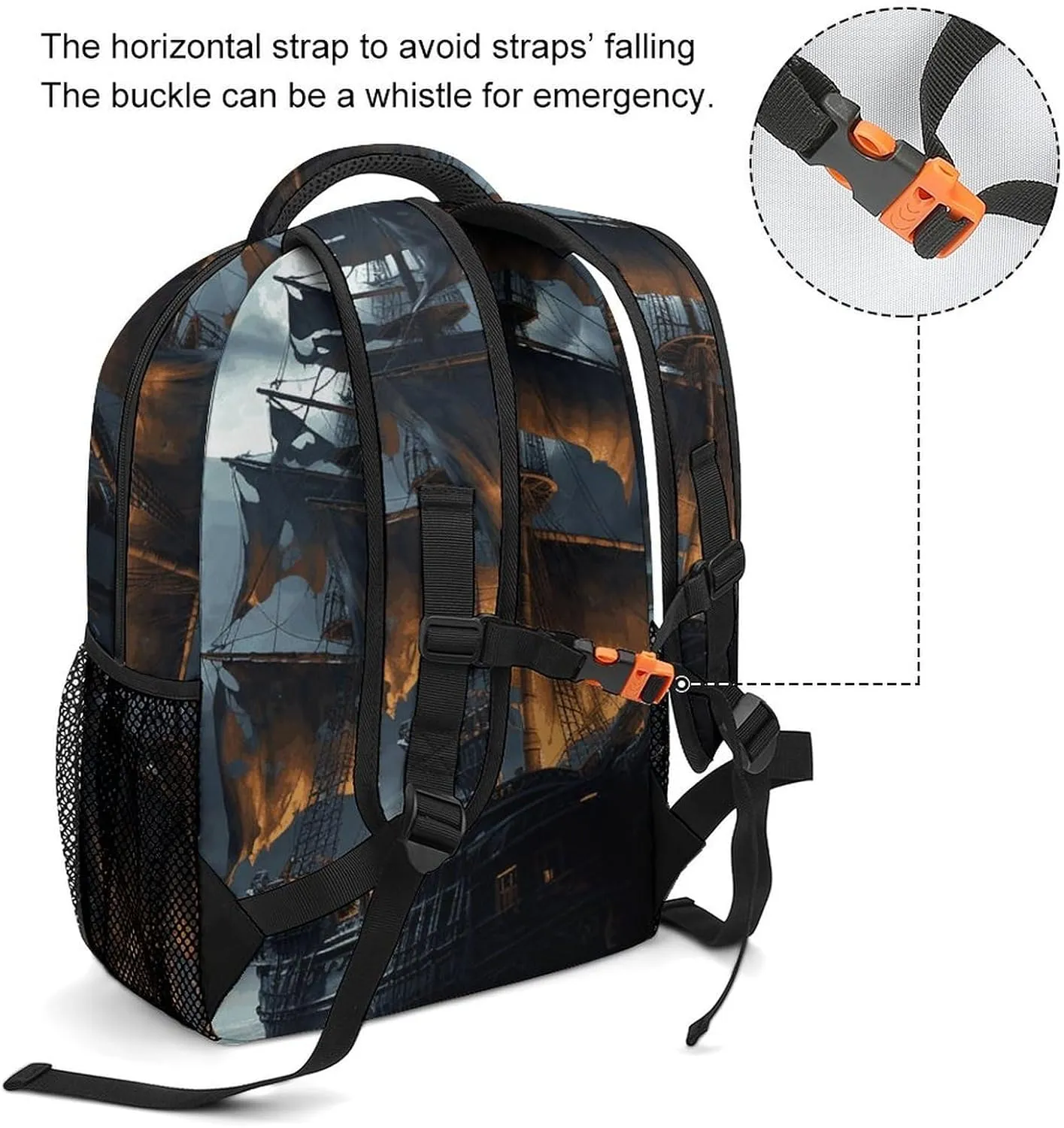 Laptop Backpack for Men Women Lightweight Daypack with Compartment Rucksack Pirate Sailboat Full Moon_78728436 Laptop Bag