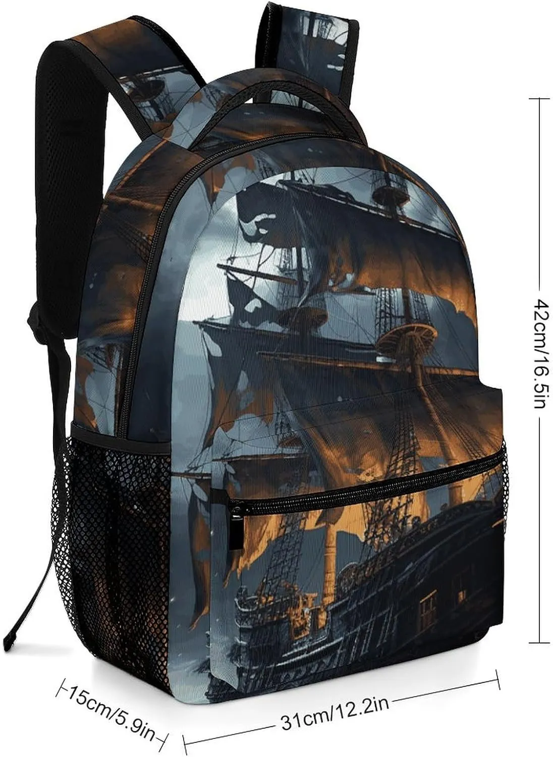 Laptop Backpack for Men Women Lightweight Daypack with Compartment Rucksack Pirate Sailboat Full Moon_78728436 Laptop Bag