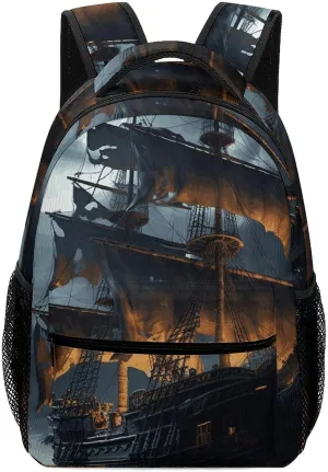 Laptop Backpack for Men Women Lightweight Daypack with Compartment Rucksack Pirate Sailboat Full Moon_78728436 Laptop Bag