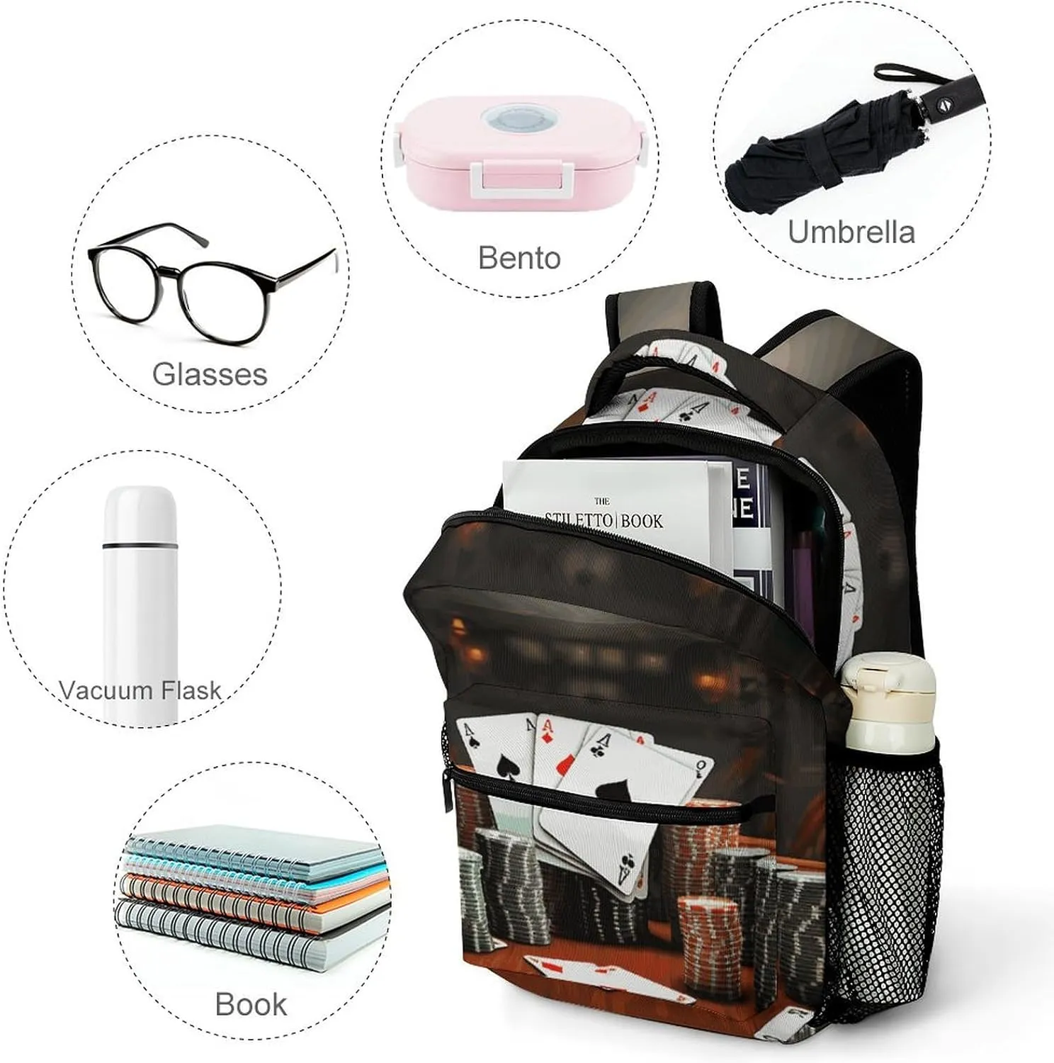 Laptop Backpack for Men Women Lightweight Daypack with Compartment Rucksack Poker Tournament Laptop Bag