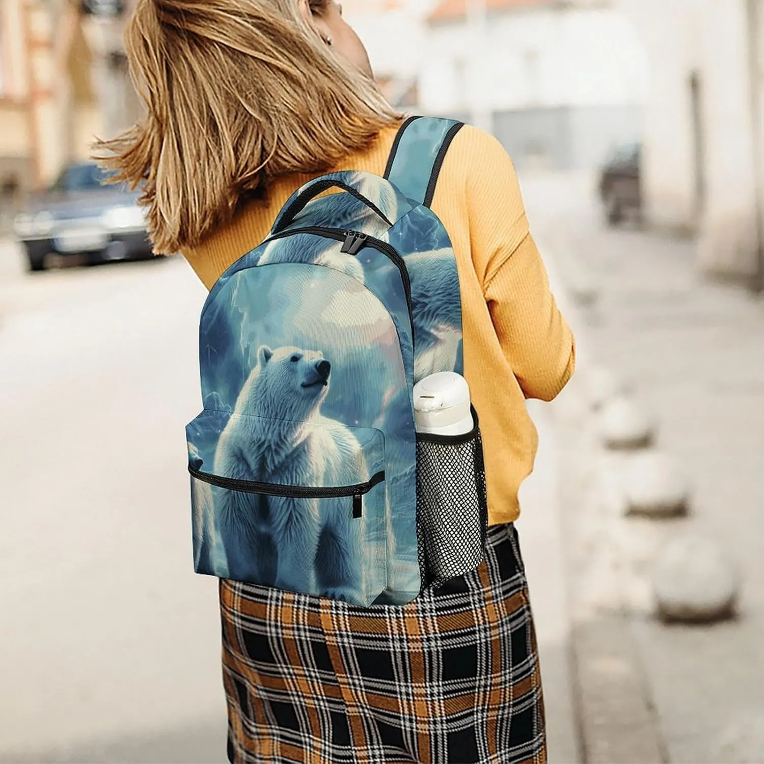 Laptop Backpack for Men Women Lightweight Daypack with Compartment Rucksack Polar Bears Northern Lights Laptop Bag