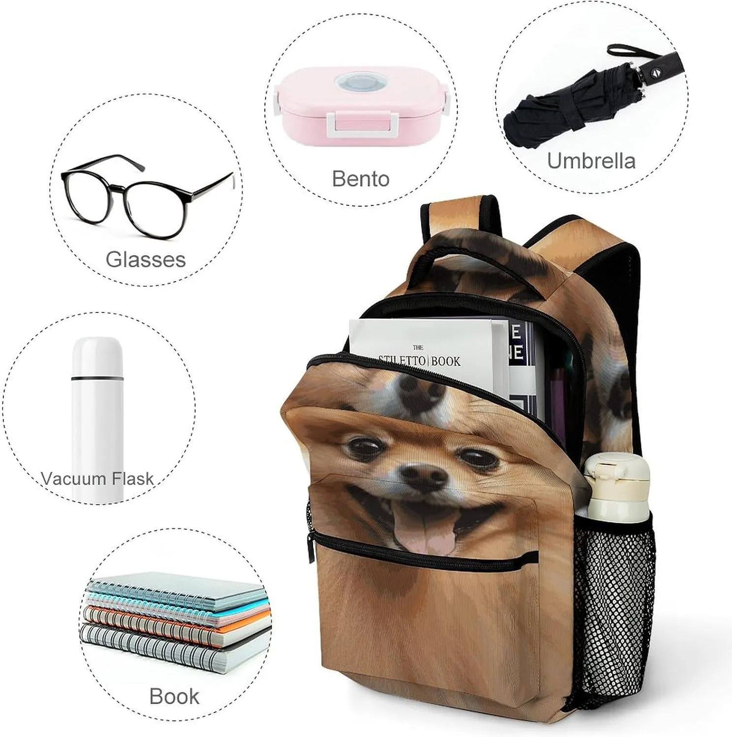 Laptop Backpack for Men Women Lightweight Daypack with Compartment Rucksack Pomeranian Dog Laptop Bag