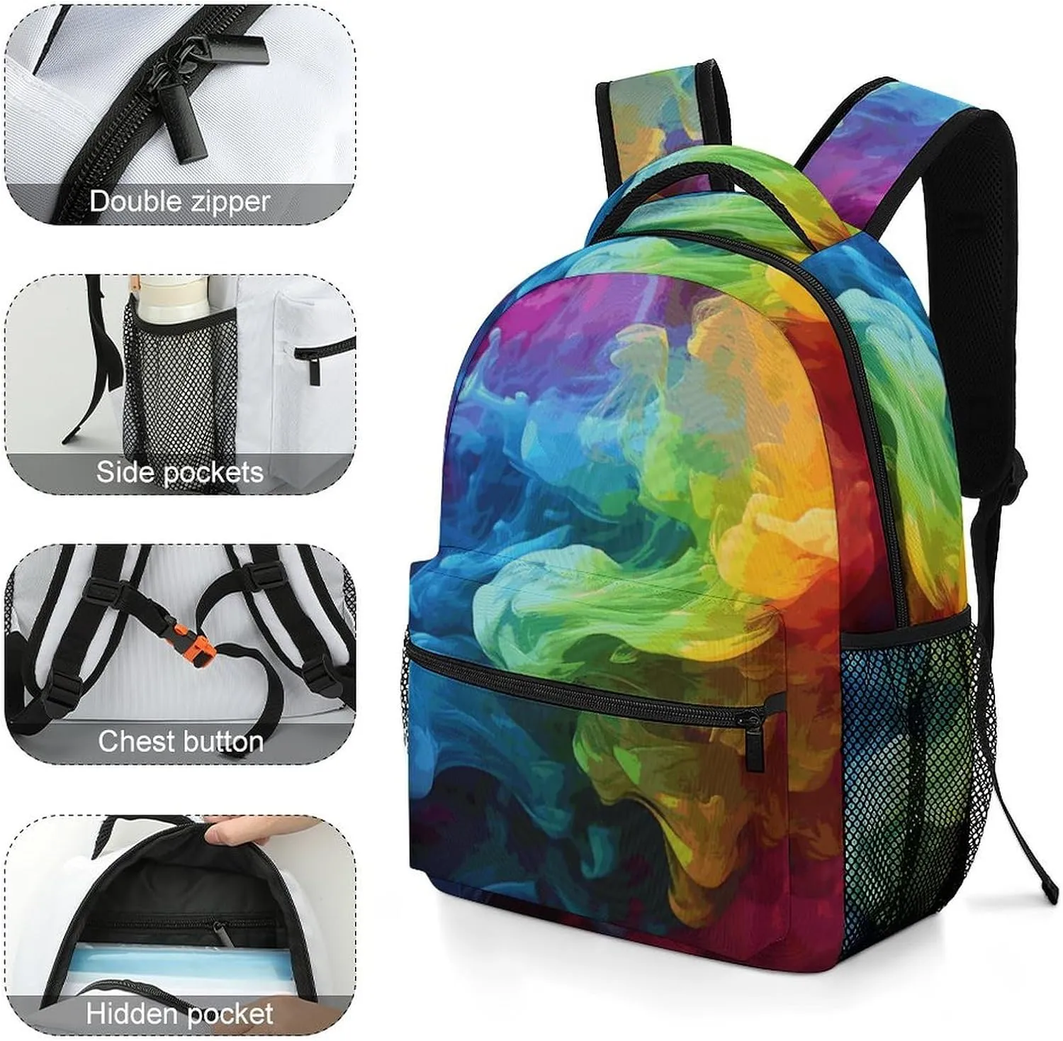 Laptop Backpack for Men Women Lightweight Daypack with Compartment Rucksack Rainbow Smoke Laptop Bag