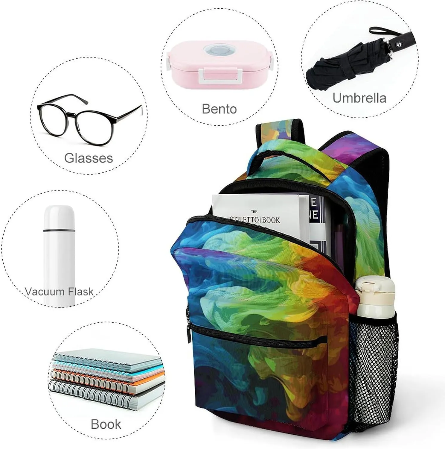 Laptop Backpack for Men Women Lightweight Daypack with Compartment Rucksack Rainbow Smoke Laptop Bag