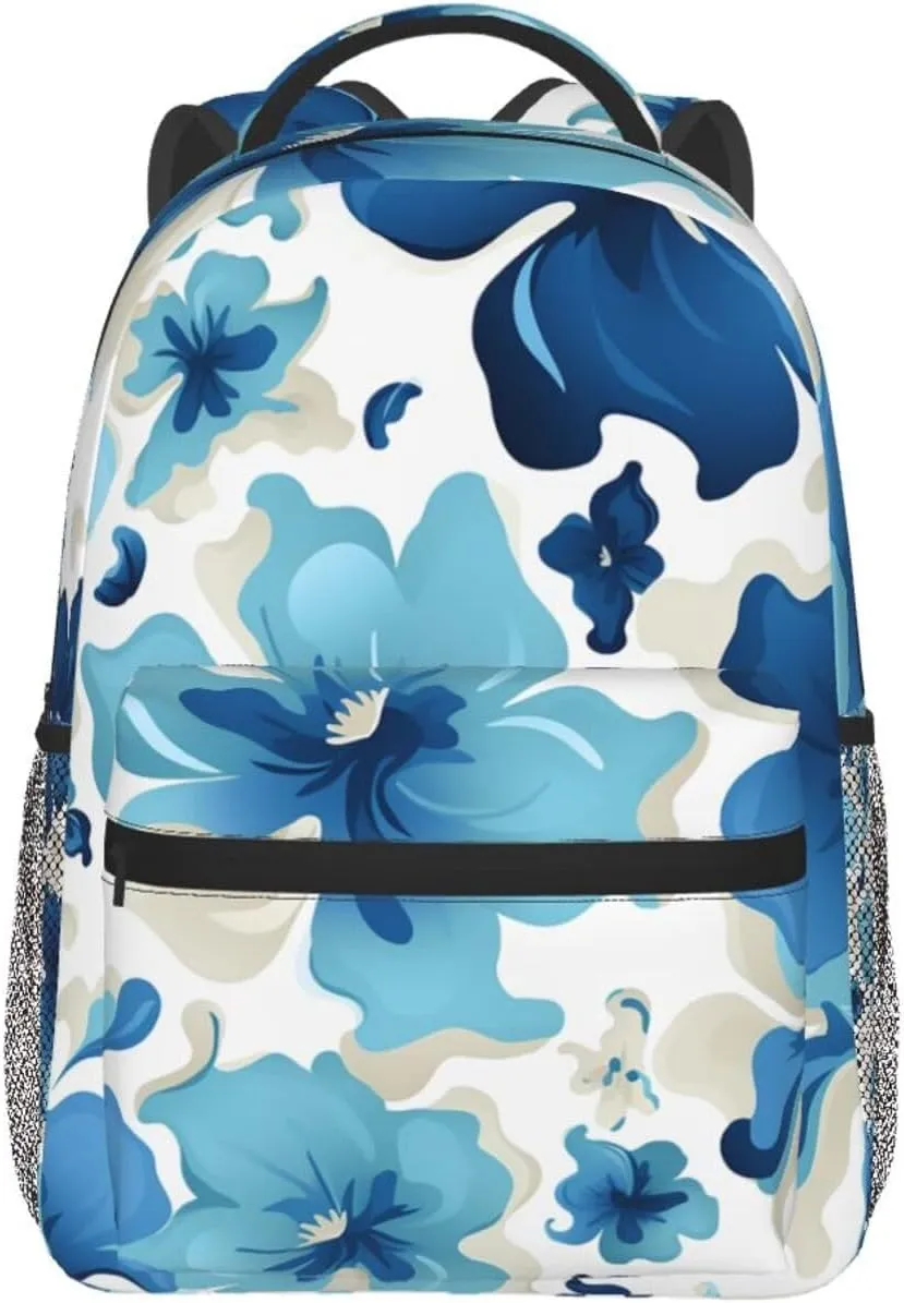 Laptop Backpack for Men Women Lightweight Travel Daypack Blue and White Flowers Backpack Rucksack for Work