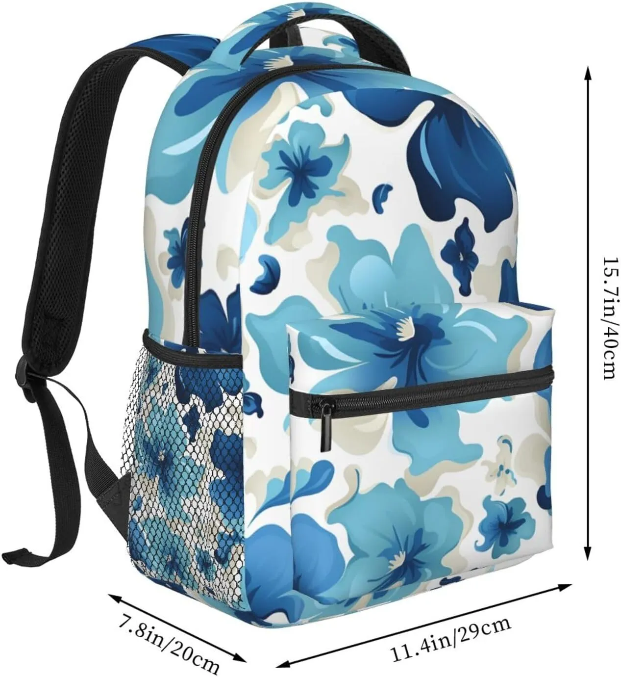 Laptop Backpack for Men Women Lightweight Travel Daypack Blue and White Flowers Backpack Rucksack for Work