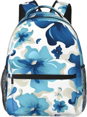 Laptop Backpack for Men Women Lightweight Travel Daypack Blue and White Flowers Backpack Rucksack for Work