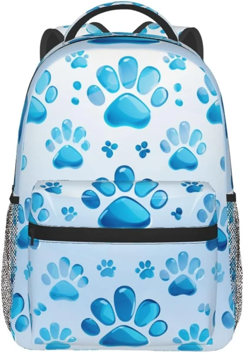 Laptop Backpack for Men Women Lightweight Travel Daypack Blue Paw Print Backpack Rucksack for Work