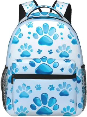 Laptop Backpack for Men Women Lightweight Travel Daypack Blue Paw Print Backpack Rucksack for Work