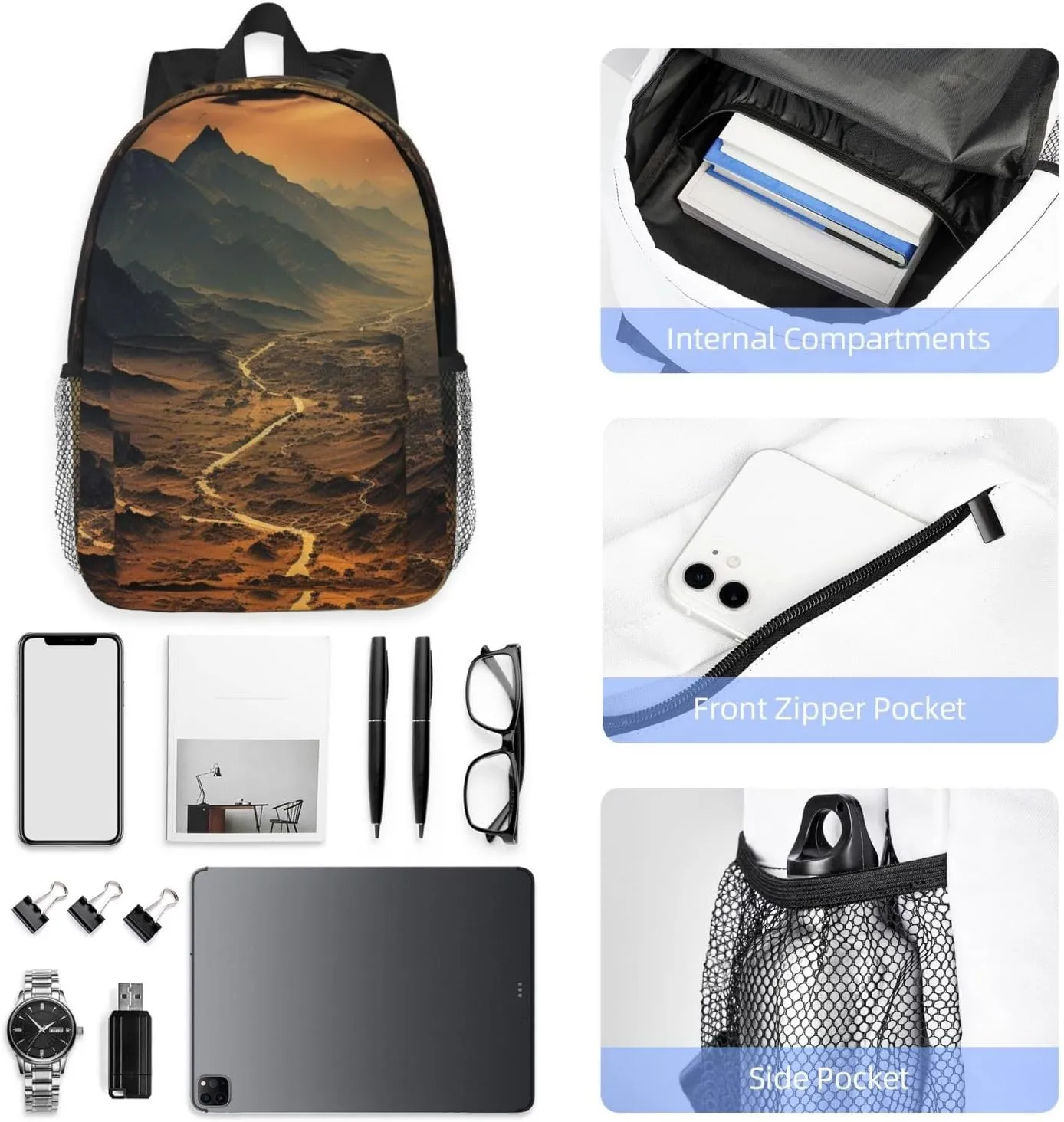 Laptop Backpack Lightweight Backpack for Men Women Daypack Brown and Black Mountain Laptop Bag Casual Backpack for Travel