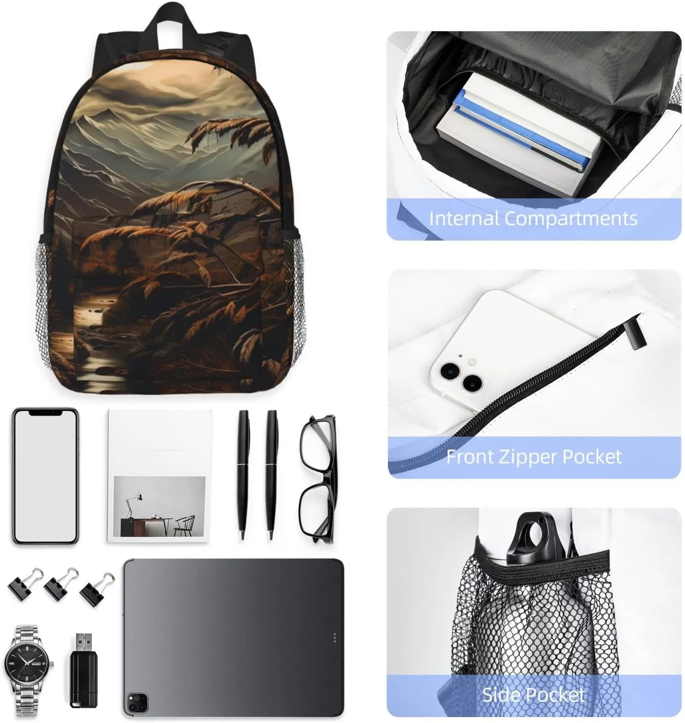 Laptop Backpack Lightweight Backpack for Men Women Daypack Brown vintage landscape Laptop Bag Casual Backpack for Travel