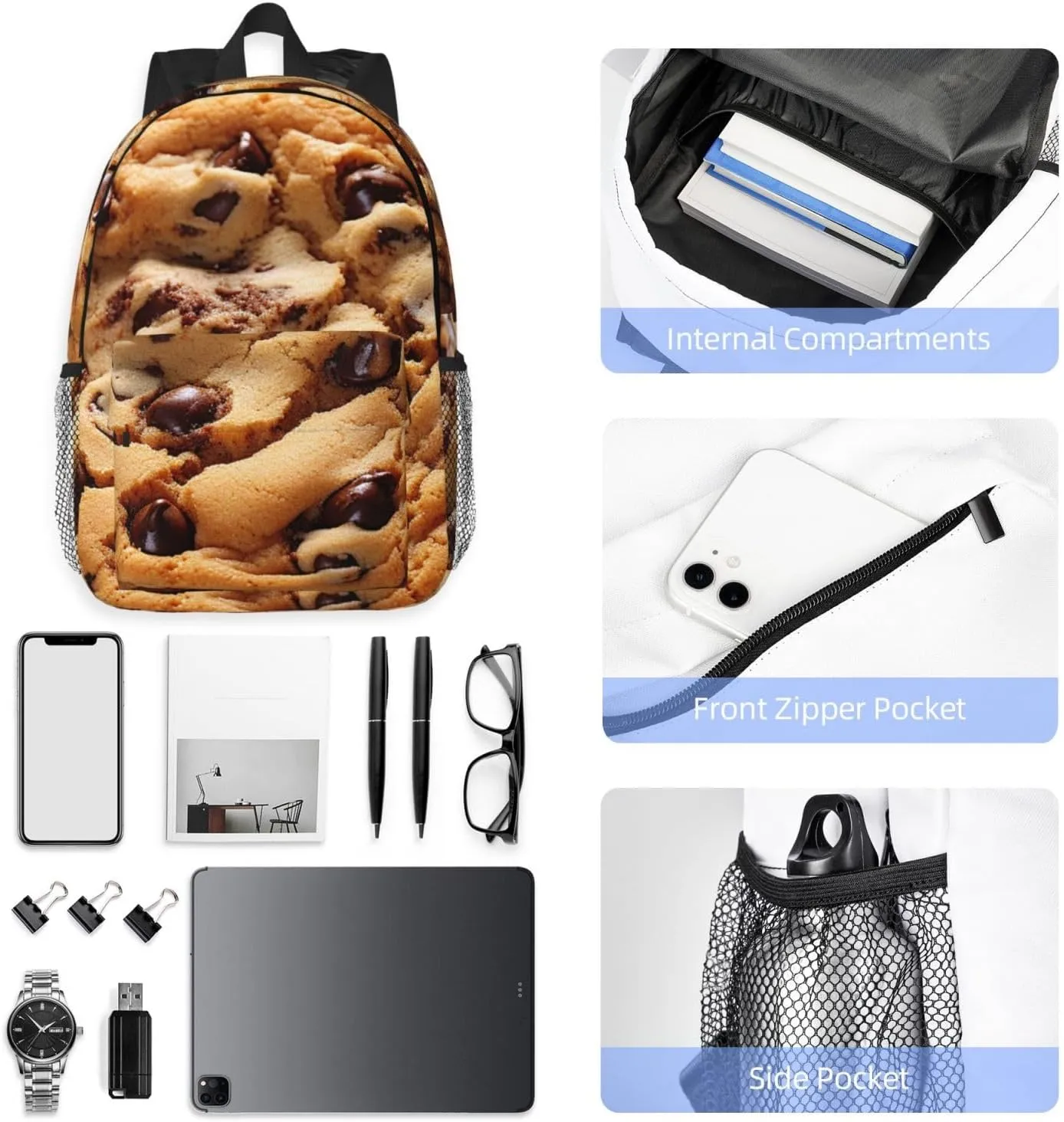 Laptop Backpack Lightweight Backpack for Men Women Daypack Chocolate Biscuit Laptop Bag Casual Backpack for Travel