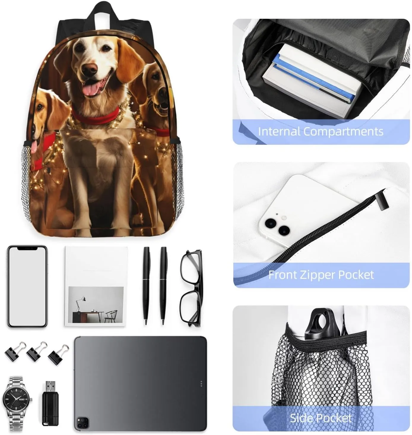 Laptop Backpack Lightweight Backpack for Men Women Daypack Christmas Dog Party Laptop Bag Casual Backpack for Travel