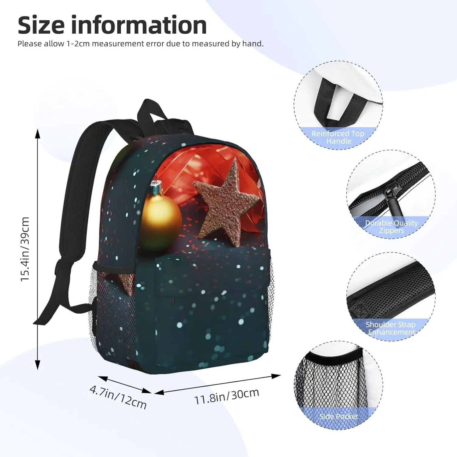 Laptop Backpack Lightweight Backpack for Men Women Daypack Christmas lights background Laptop Bag Casual Backpack for Travel