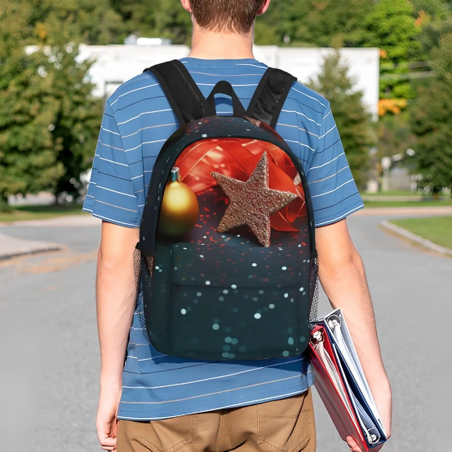 Laptop Backpack Lightweight Backpack for Men Women Daypack Christmas lights background Laptop Bag Casual Backpack for Travel