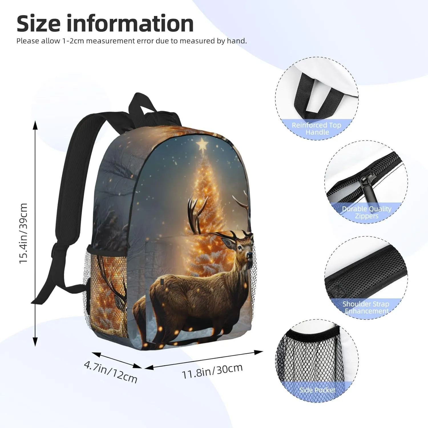 Laptop Backpack Lightweight Backpack for Men Women Daypack Christmas Tree and Deer Laptop Bag Casual Backpack for Travel