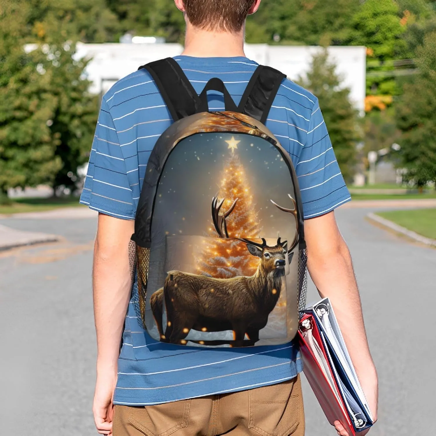 Laptop Backpack Lightweight Backpack for Men Women Daypack Christmas Tree and Deer Laptop Bag Casual Backpack for Travel