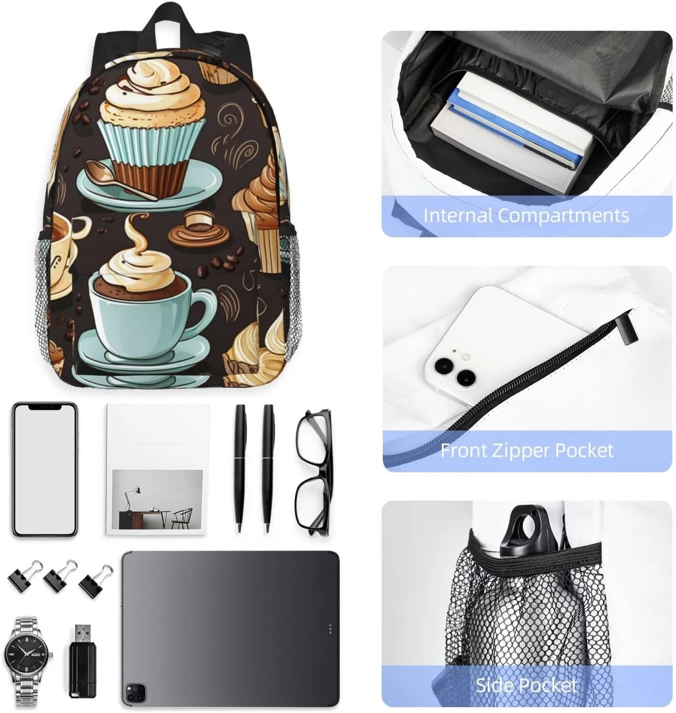 Laptop Backpack Lightweight Backpack for Men Women Daypack Coffee and Sweets Laptop Bag Casual Backpack for Travel