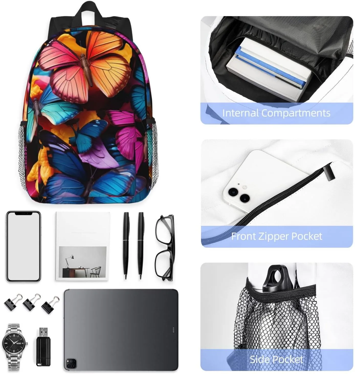 Laptop Backpack Lightweight Backpack for Men Women Daypack Colorful Butterflies Laptop Bag Casual Backpack for Travel